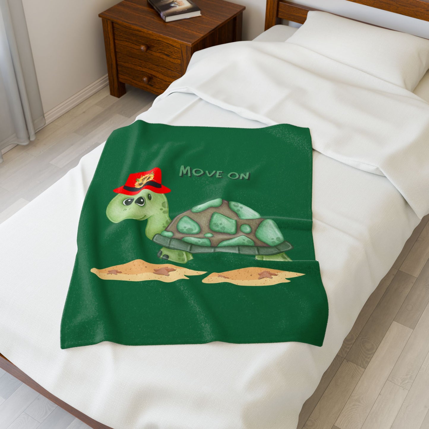 Turtle with a sunflower hat Velveteen Plush Blanket