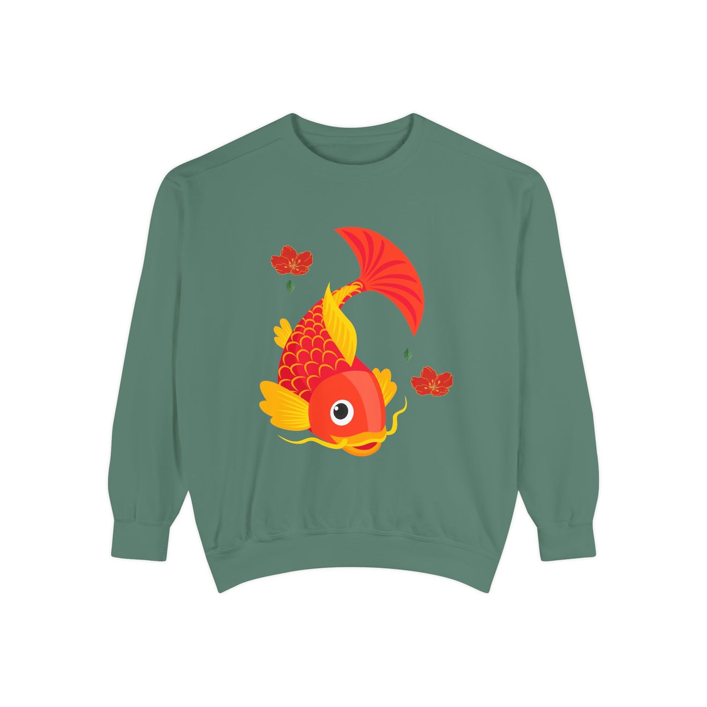 Goldfish with flowing fins and red blossoms Unisex Garment-Dyed Sweatshirt