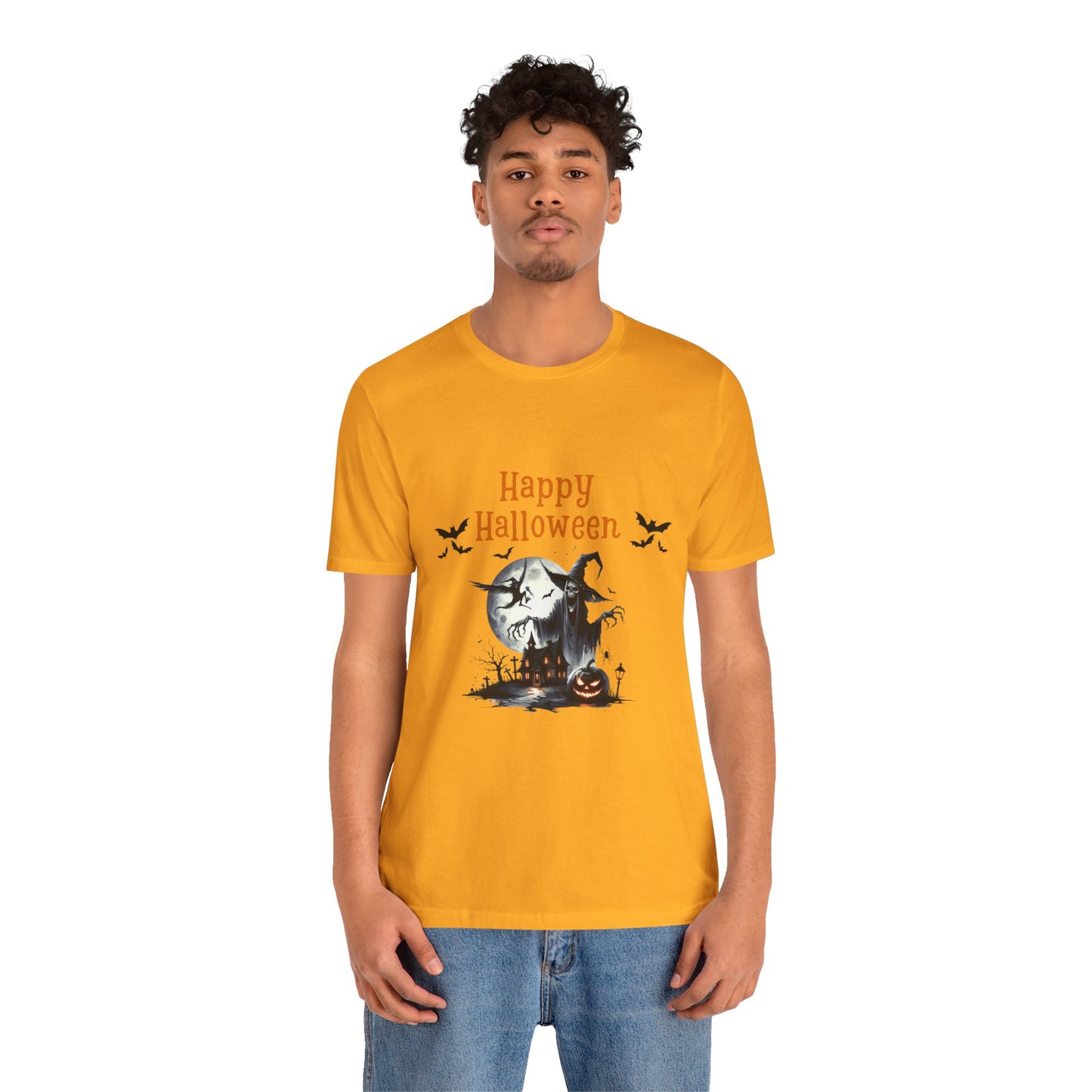 Happy Halloween Unisex Tee, Spooky T-Shirt, Halloween Gift, Fall Wardrobe Essential, Ghosts and Ghouls Vibe