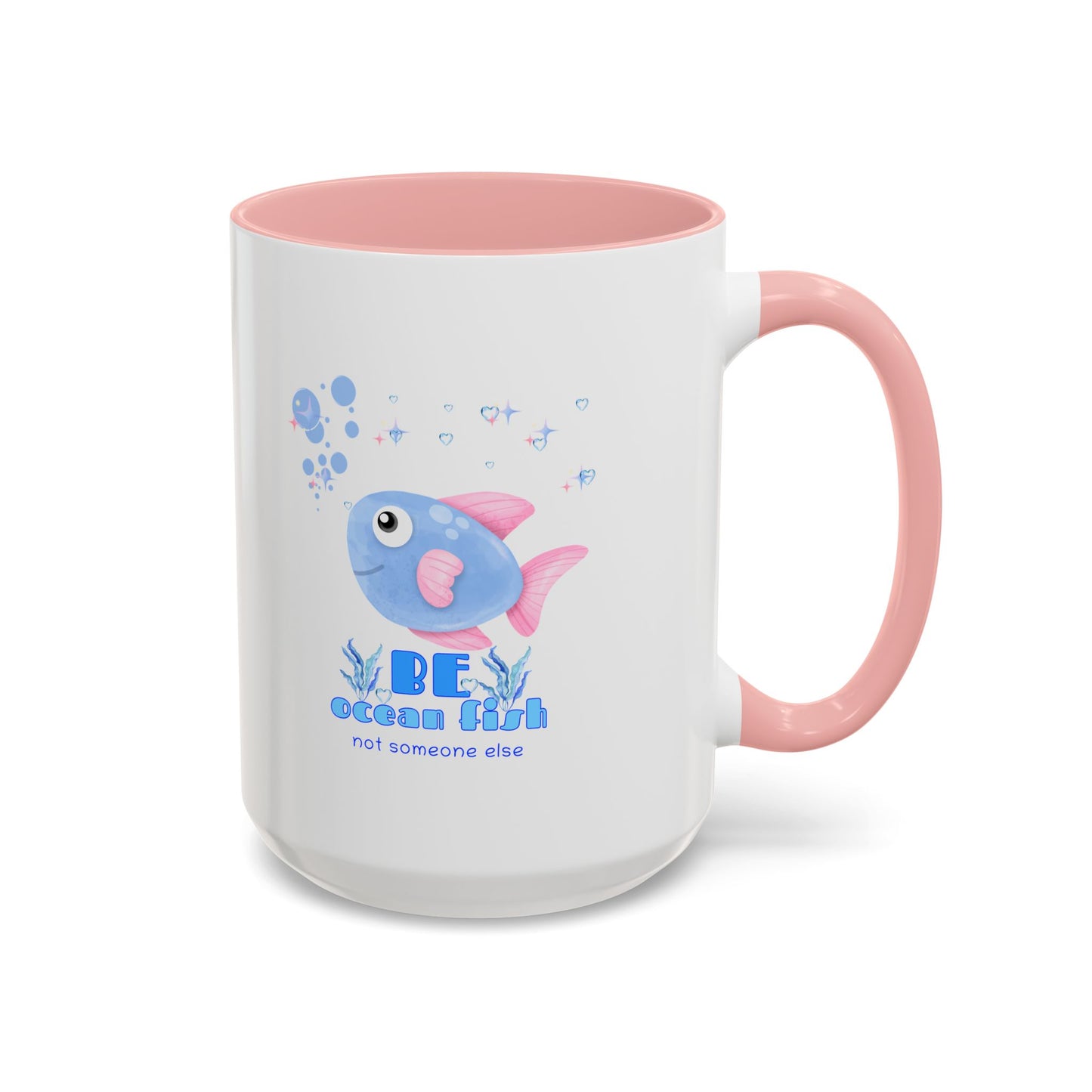 Cute cartoon fish with pink fins and bubble Coffee Mug