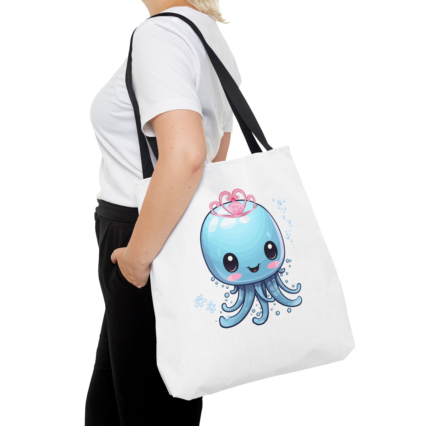 Blue jellyfish with a pink tiara Tote Bag