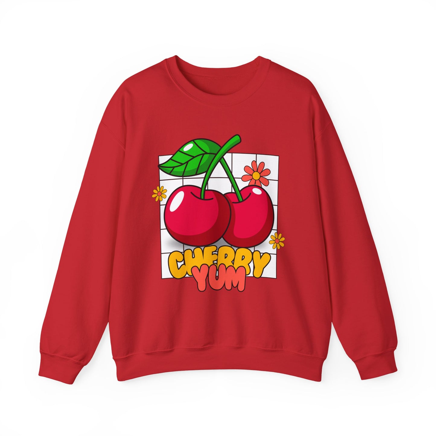 Cherry Yum Graphic Crewneck Sweatshirt | Cozy Unisex Sweater for Casual Wear, Gifts, Summer Vibes, Trendy Fashion, Foodie Apparel