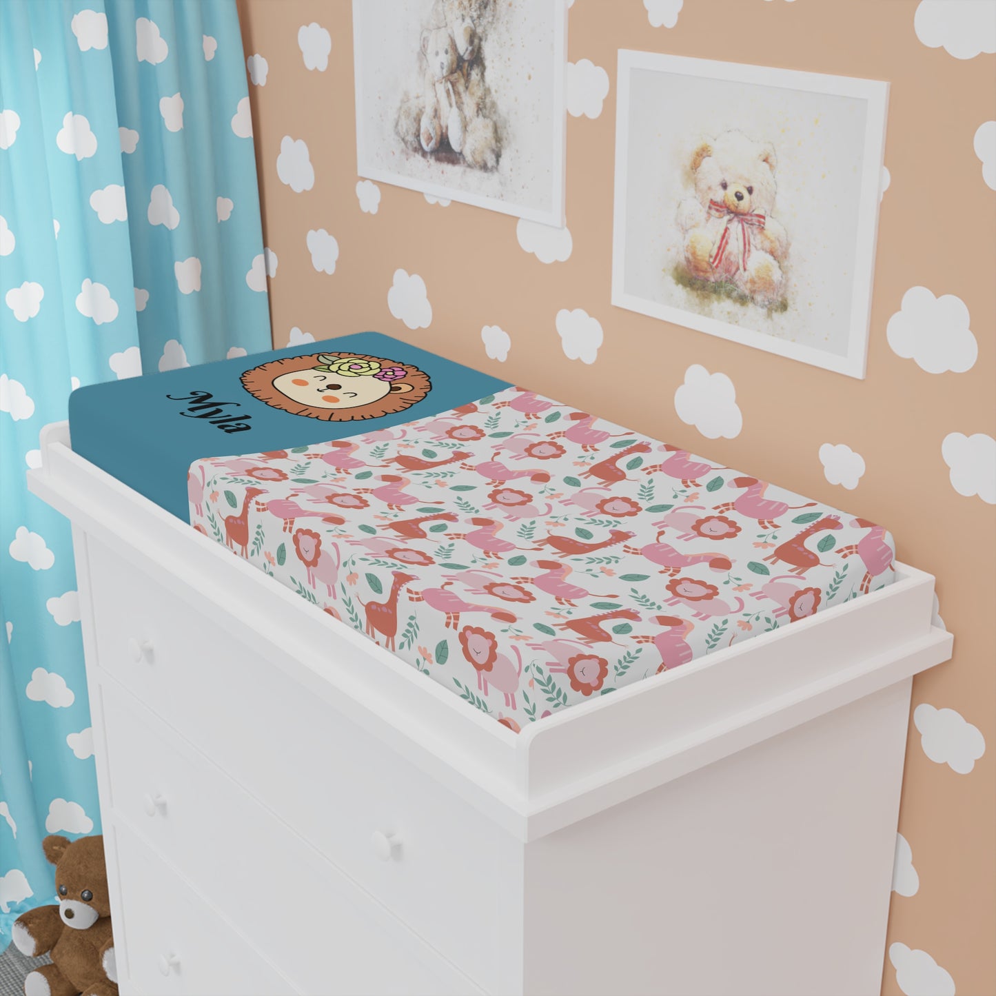 Personalized Woodland Animals Baby Changing Pad Cover – Floral Fox & Hedgehog Design
