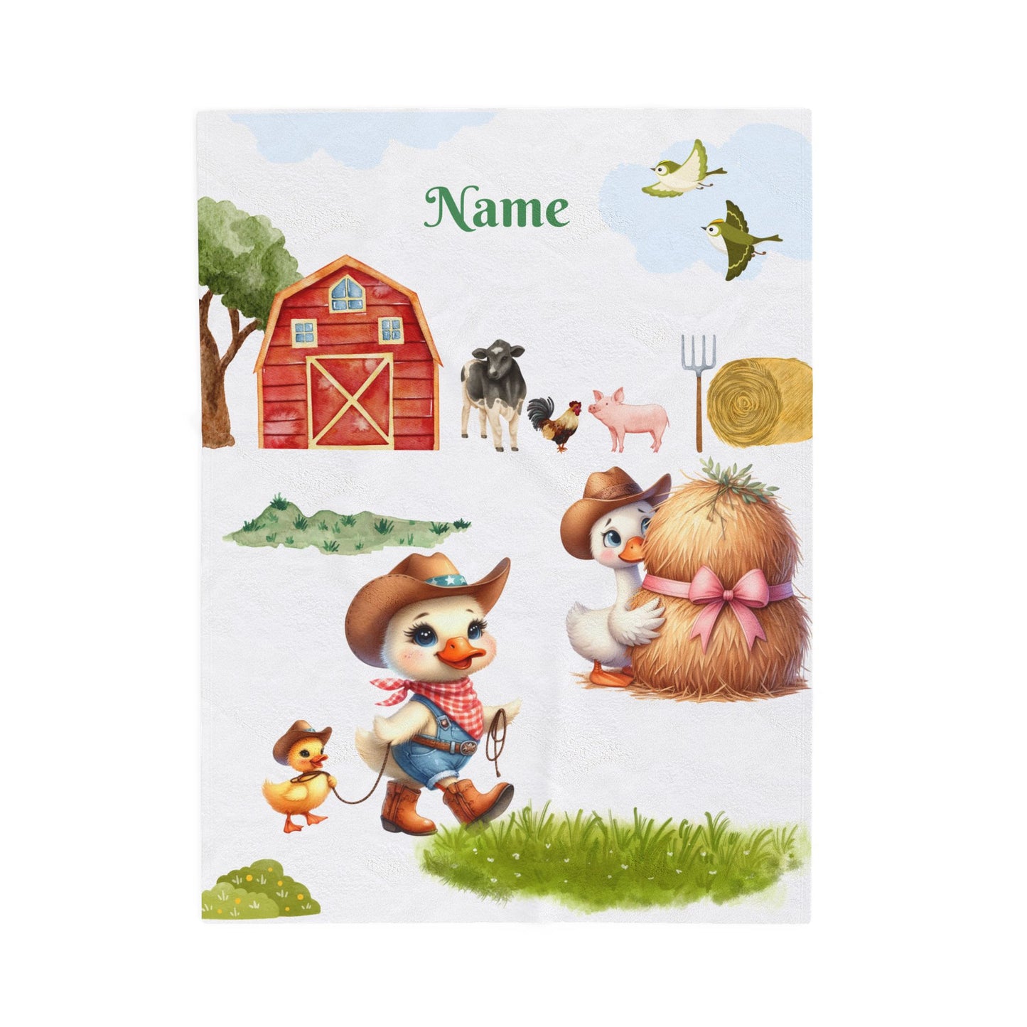 Personalized Farm Animal Velveteen Blanket, Cute Nursery Decor, Baby Shower Gift, Cozy Plush Throw, Customized Name Comfort