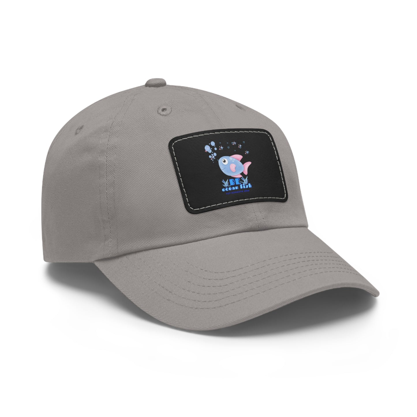 Cute cartoon fish with pink fins and bubble Dad Hat with Leather Patch (Rectangle)