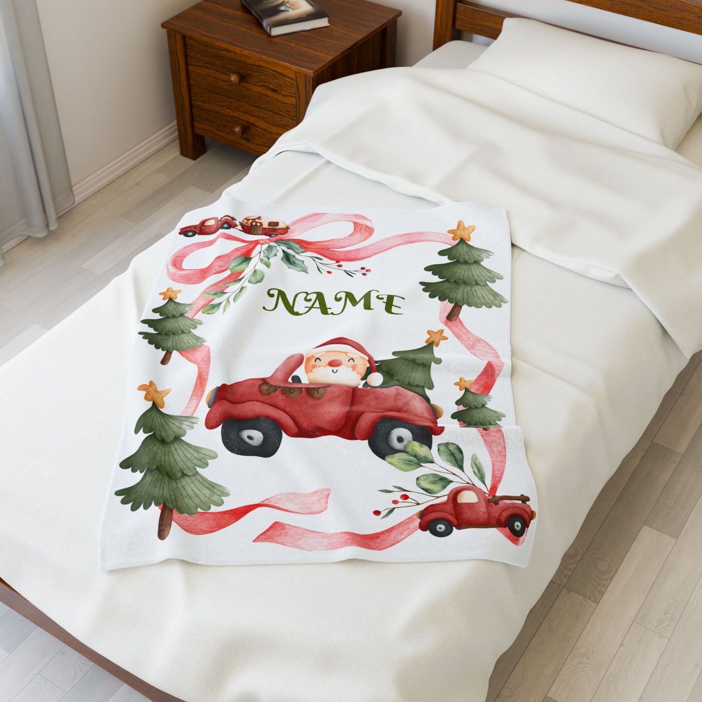 Cozy Holiday Velveteen Plush Blanket, Personalized Christmas Blanket, Santa Car Throw, Winter Gifts, Festive Home Decor