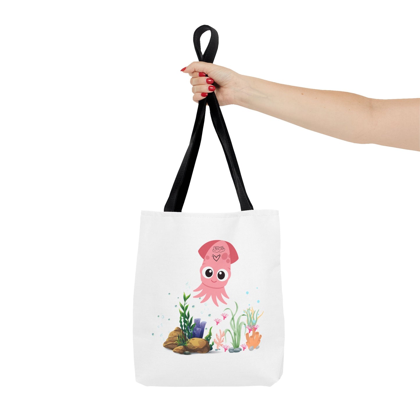 Pink squid cartoon with love Tote Bag