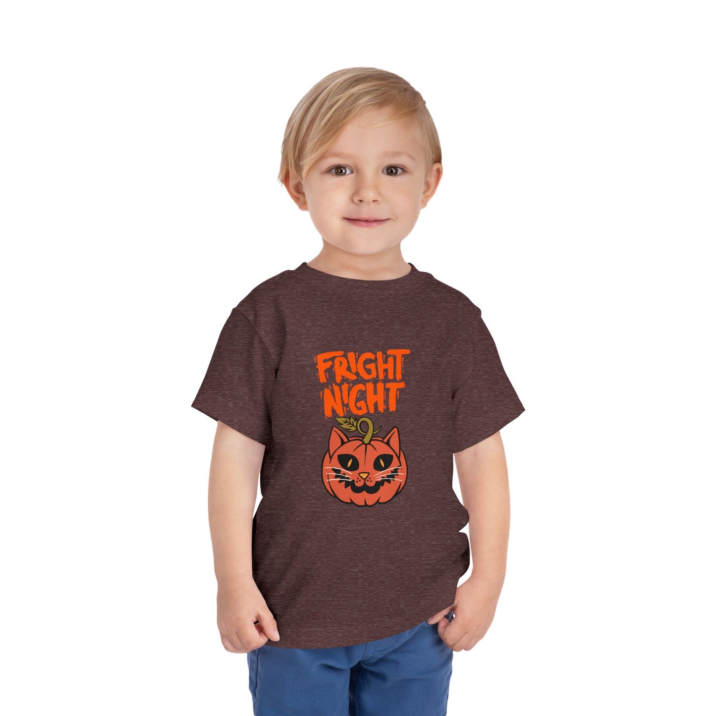 Cute Halloween Toddler Tee, 'Fright Night' Shirt, Kids Halloween Costume Top, Pumpkin Cat Graphic Tee, Spooky Toddler Outfit