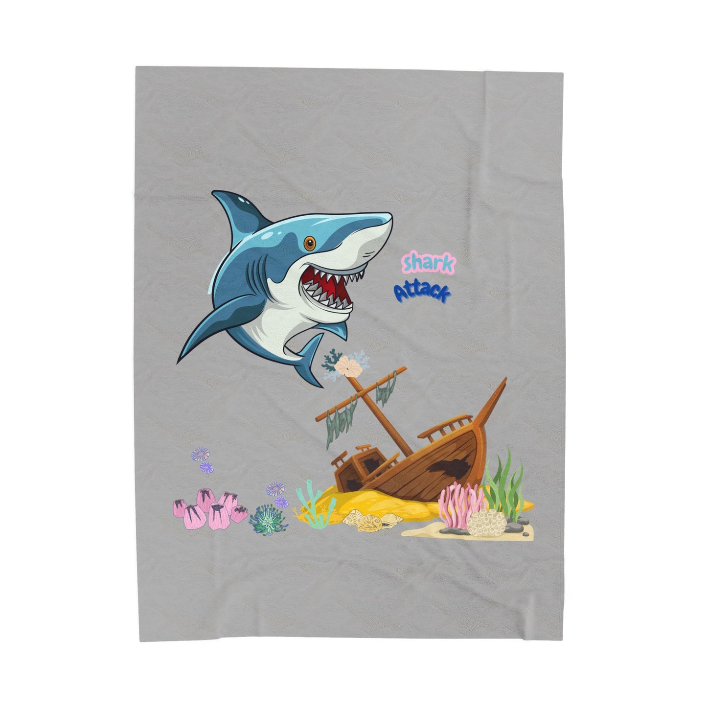 Shark ship colorful coral reef Velveteen Plush Blanket