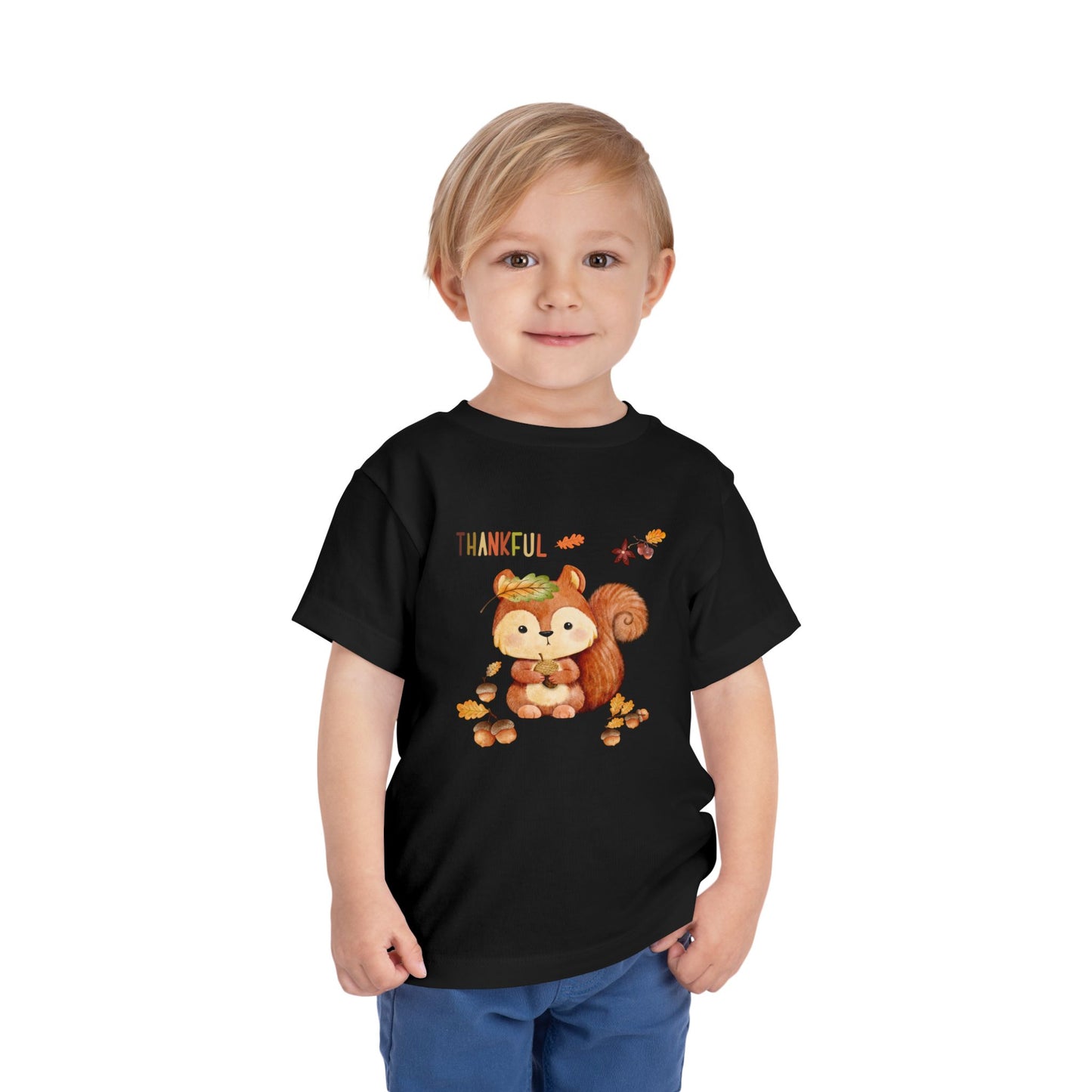 Toddler Short Sleeve Tee - Thankful Squirrel Design, Kids Fall T-Shirt, Thanksgiving Gift, Cute Toddler Apparel, Autumn Outfit