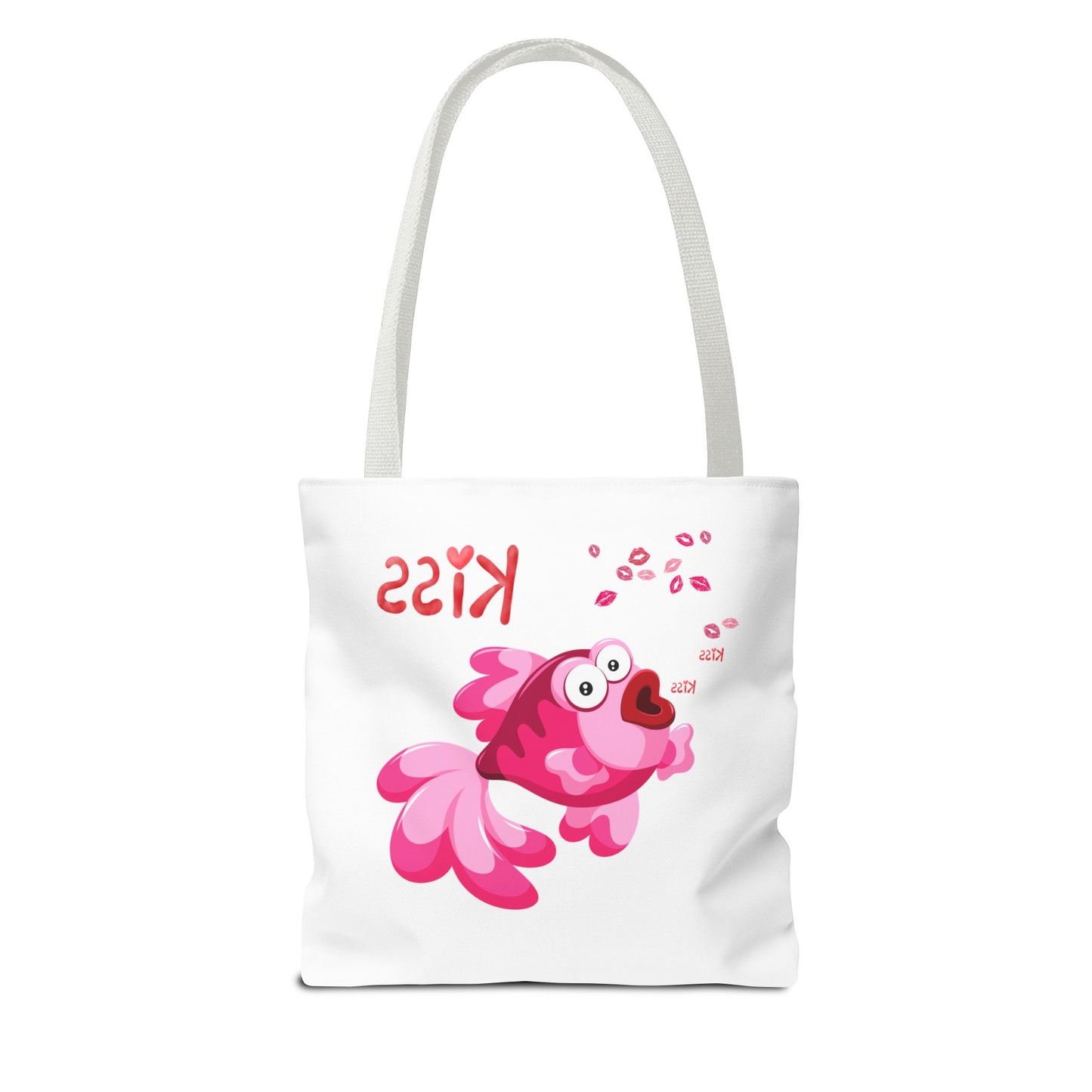 Pink fish with open mouth and kiss Tote Bag