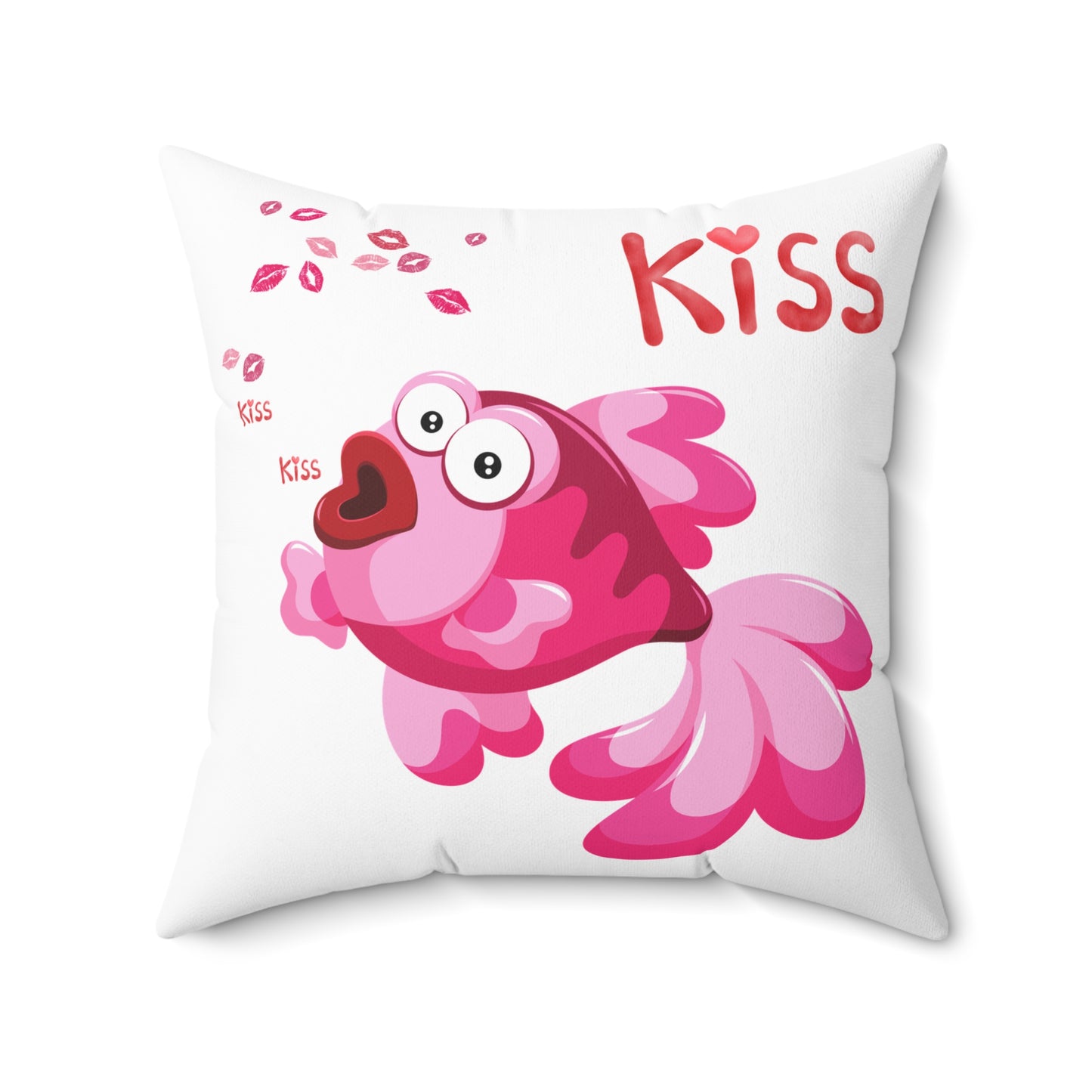 Pink fish with open mouth and kiss Spun Polyester Square Pillow