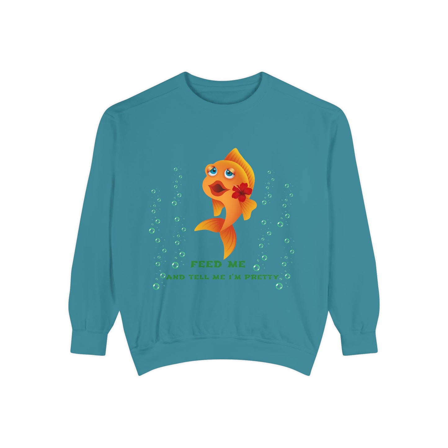 Cartoon goldfish with red lips and flower Unisex Garment-Dyed Sweatshirt