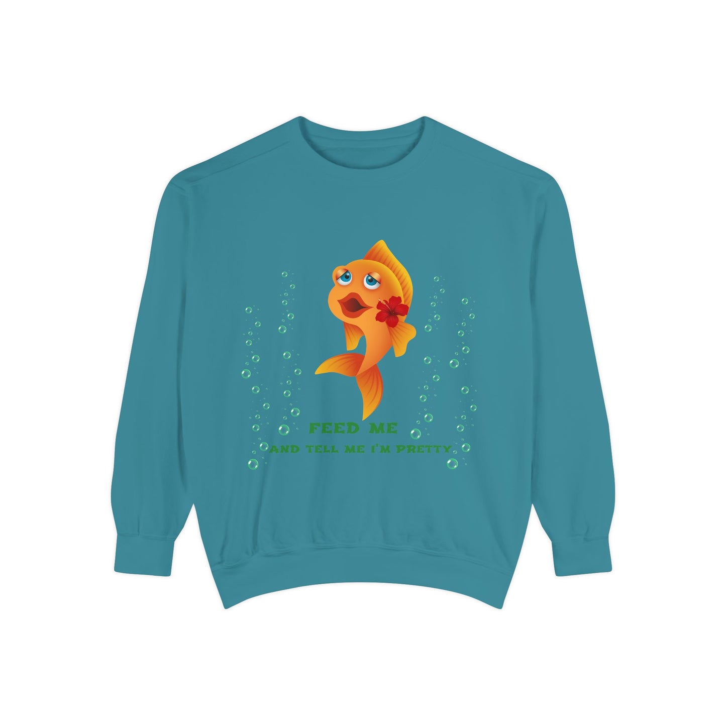 Cartoon goldfish with red lips and flower Unisex Garment-Dyed Sweatshirt