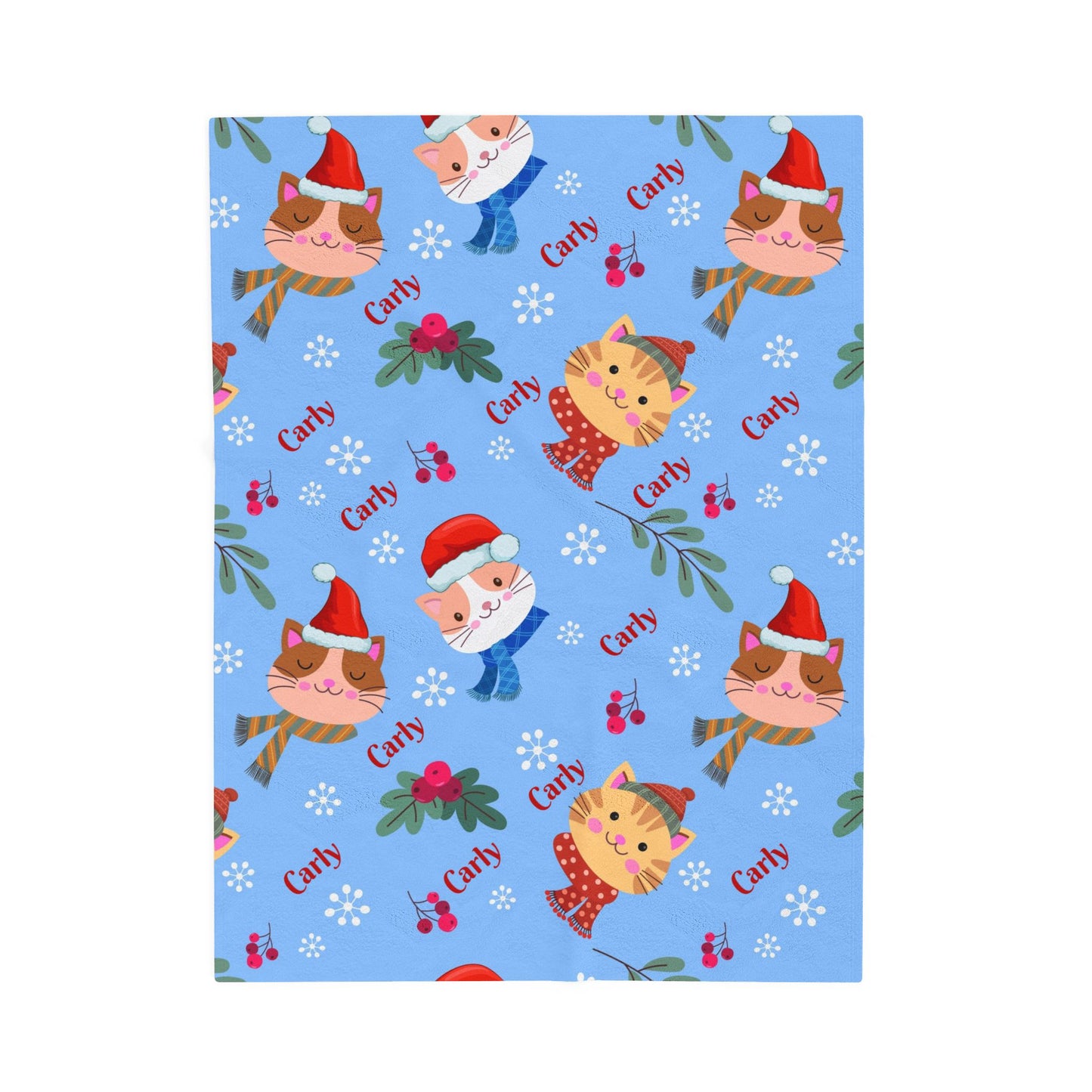 Festive Cat Plush Blanket - Cozy Holiday Throws, Winter Decor, Personalized Gift, Kids Bedding, Cat Lover Gift
