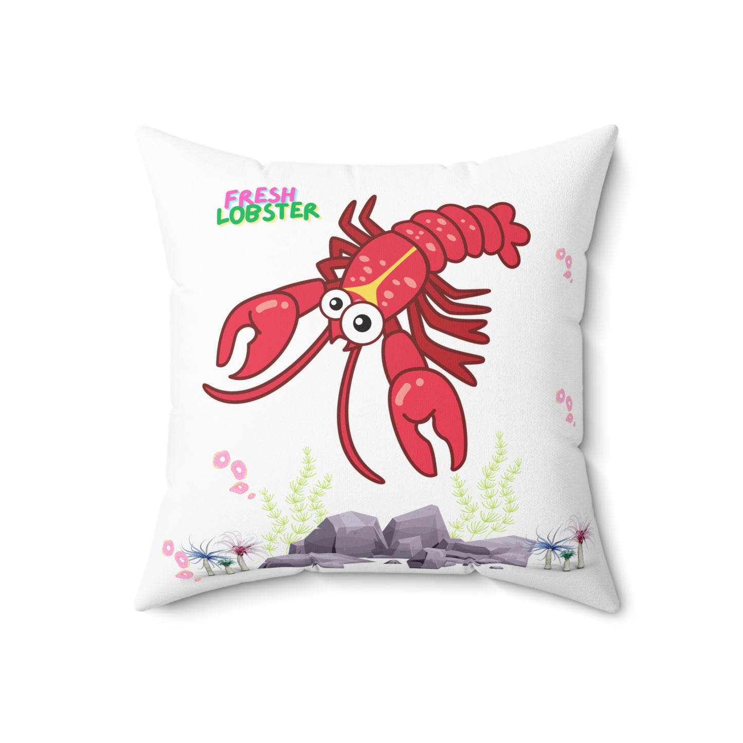Friendly red lobster big eyes and yellow strip Spun Polyester Square Pillow