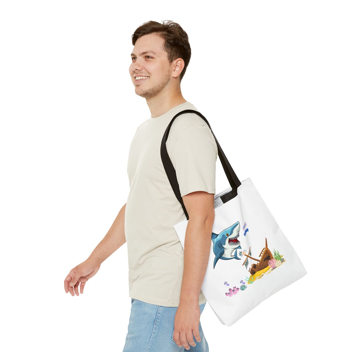 Shark ship colorful coral reef Tote Bag
