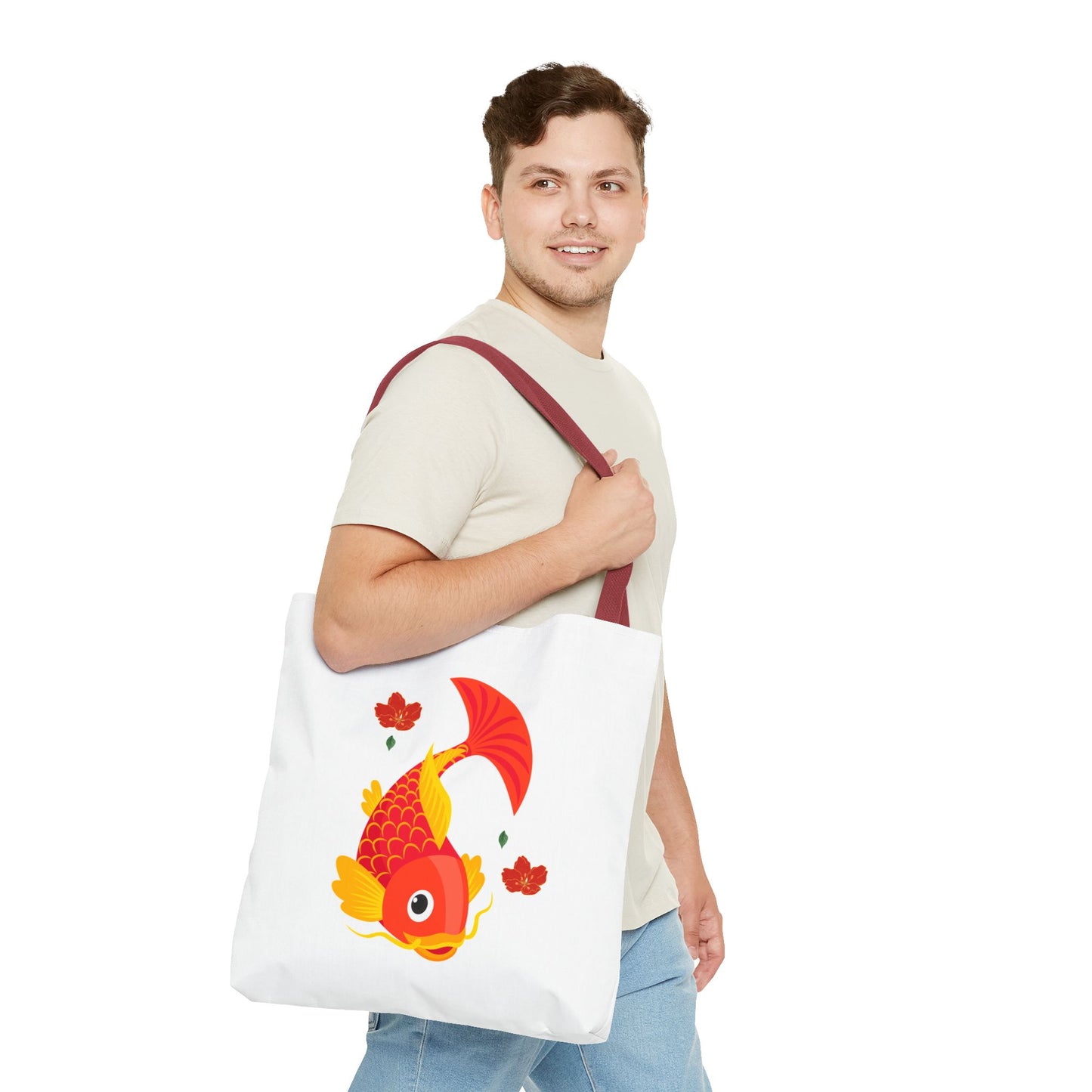 Goldfish with flowing fins and red blossoms Tote Bag