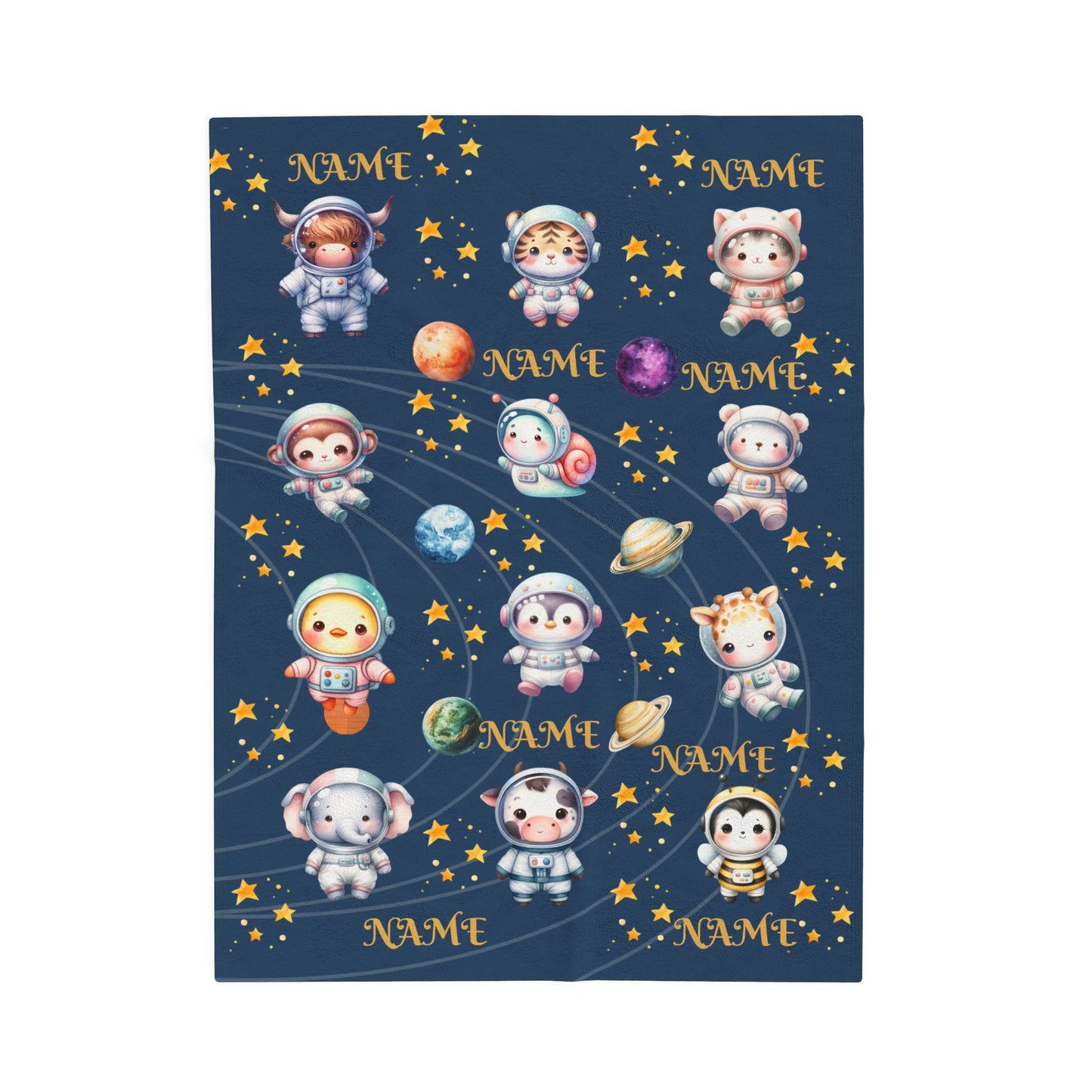 Personalized Space-Themed Velveteen Plush Blanket, Cozy Baby Gift, Celestial Nursery Decor, Custom Name Blanket, Soft Children's Throw