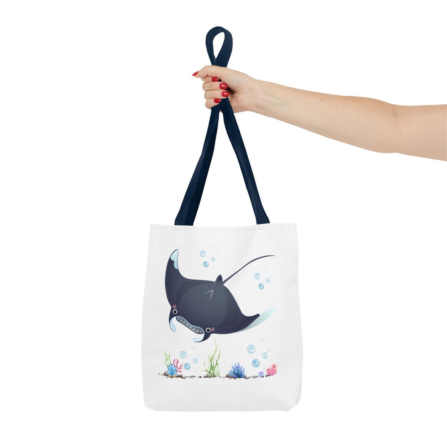 Manta ray with bubbles and coral reef Tote Bag