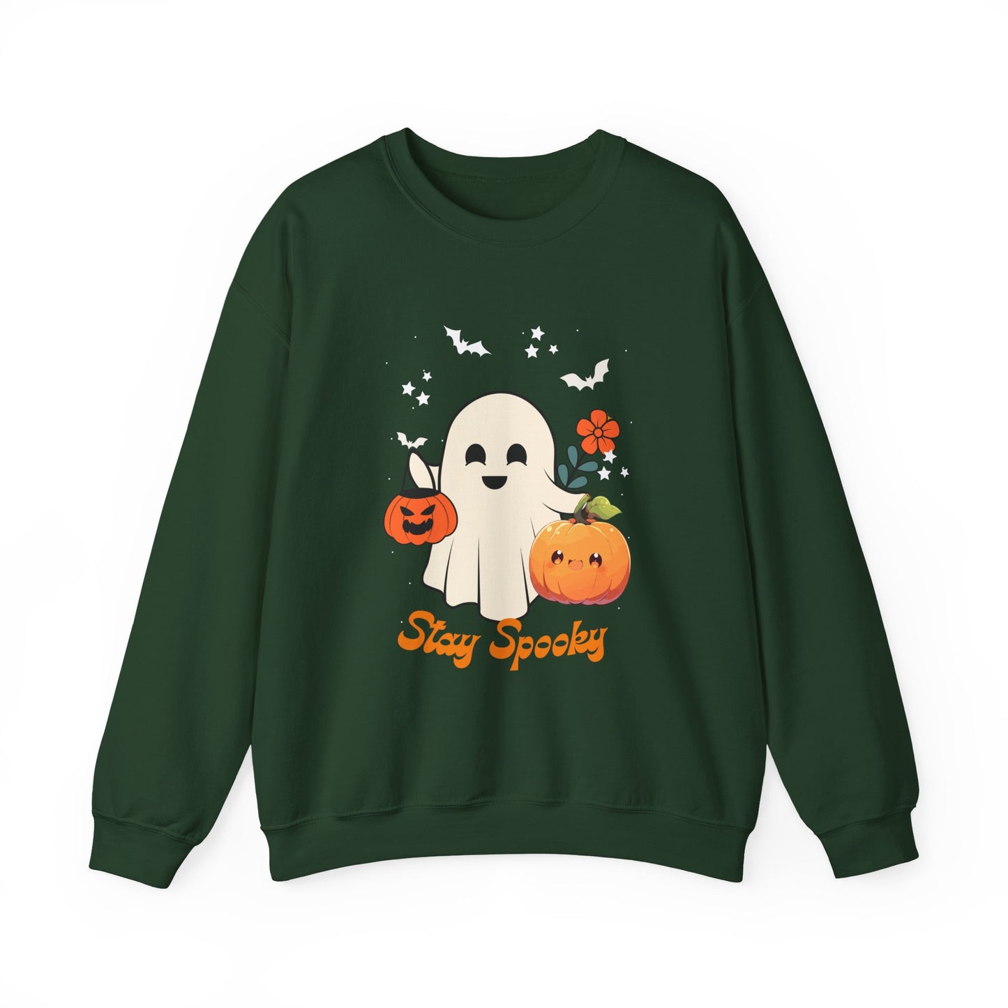 Halloween Ghost Sweatshirt, Cozy Unisex Crewneck for Fall, Stay Spooky Sweatshirt, Perfect for Halloween, Autumn Wardrobe Essential