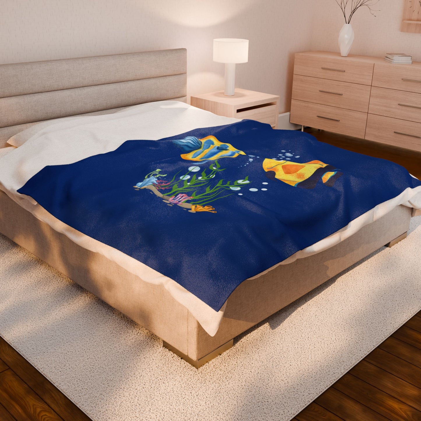 Two fish greet in underwater Velveteen Plush Blanket
