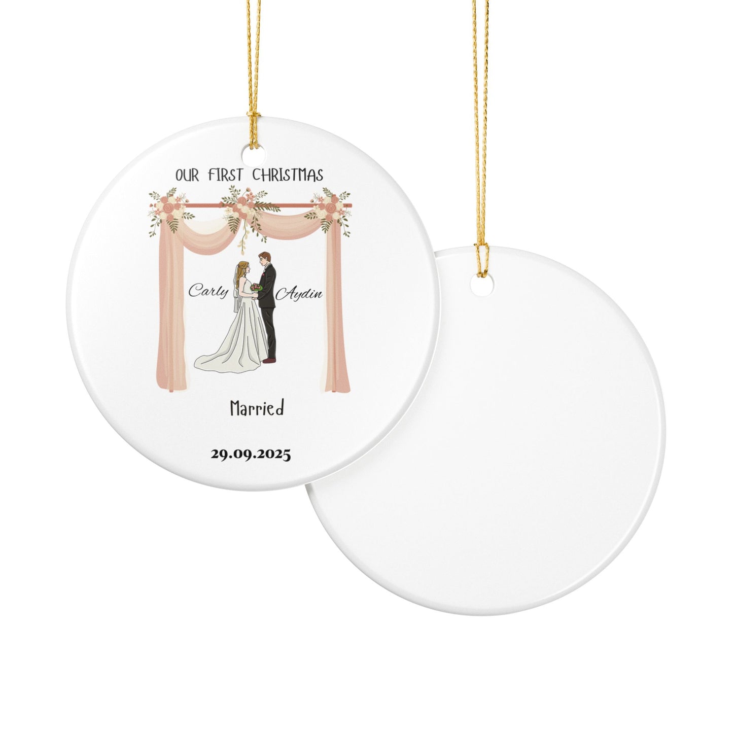 Personalized Wedding Ornament, First Christmas Decoration, Couples Gift, Holiday Keepsake, Custom Name Ornament, Wedding Anniversary Decor