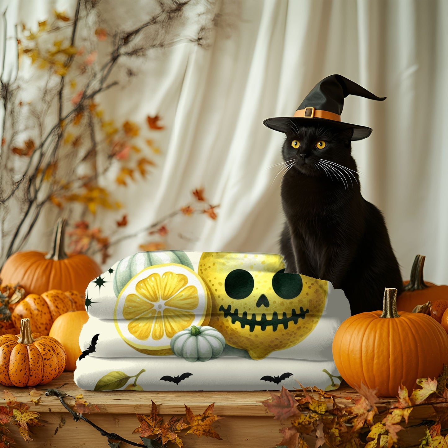 Spooky Citrus Halloween Blanket, Cozy Velvet Throw, Seasonal Home Decor, Unique Gift for Fall, Halloween Nights