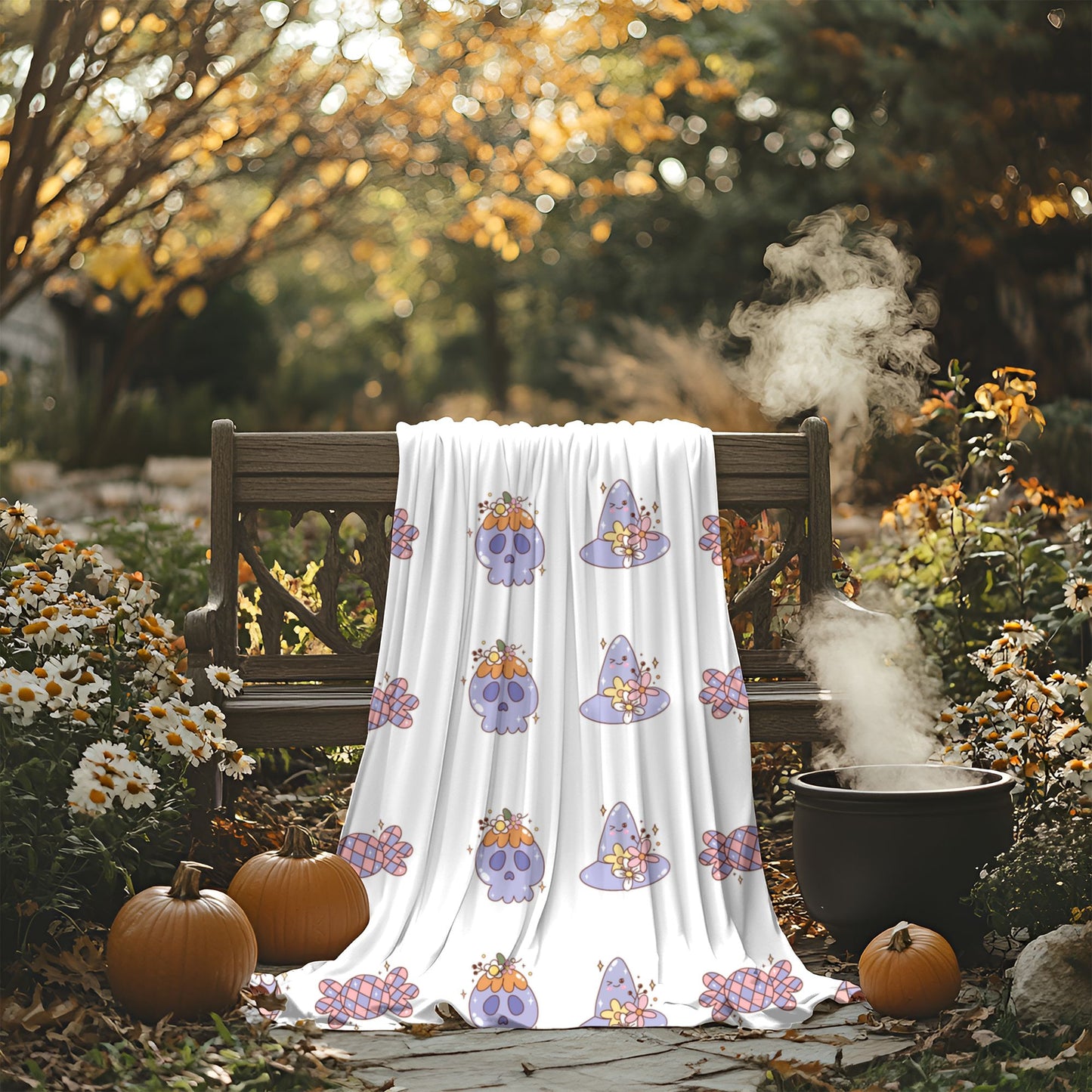Cozy Velveteen Plush Blanket - Fun Skull & Floral Pattern, Unique Home Decor, Great Gift for Halloween, Birthdays, or Cozy Nights