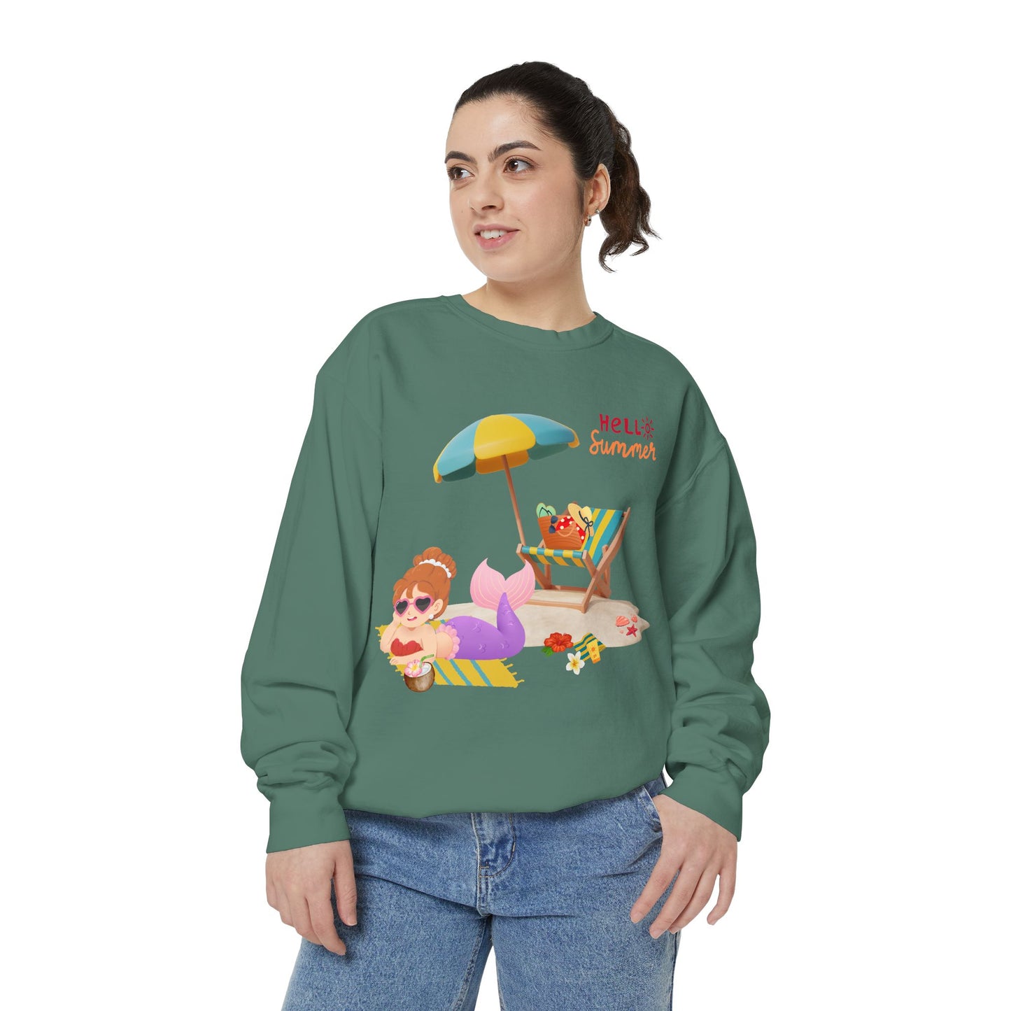 Mermaid lounging on a beach towel Unisex Garment-Dyed Sweatshirt
