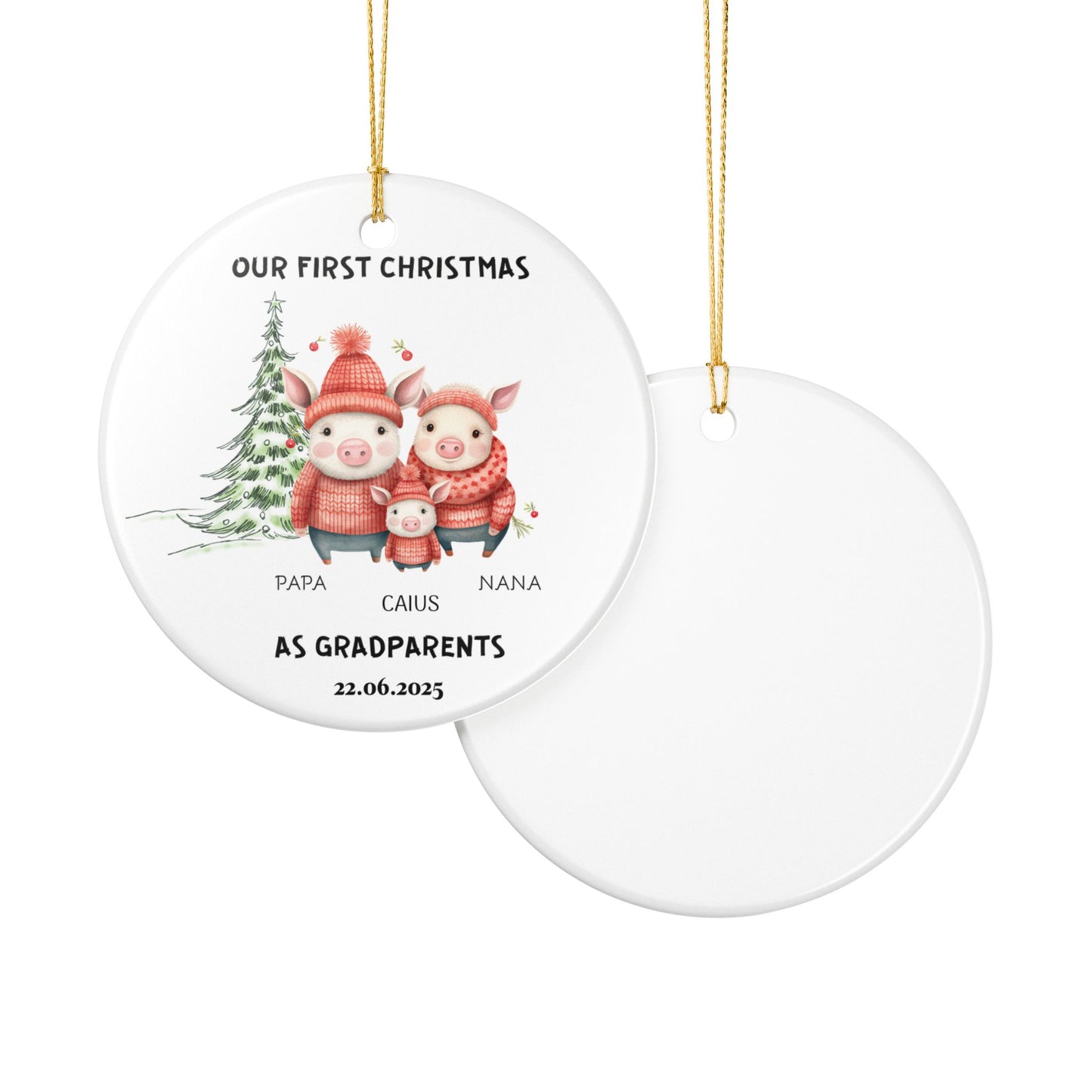 Personalized Family Christmas Ornament, Custom Pig Decor, Grandparents Gift, Holiday Keepsake, Cute Animal Decoration