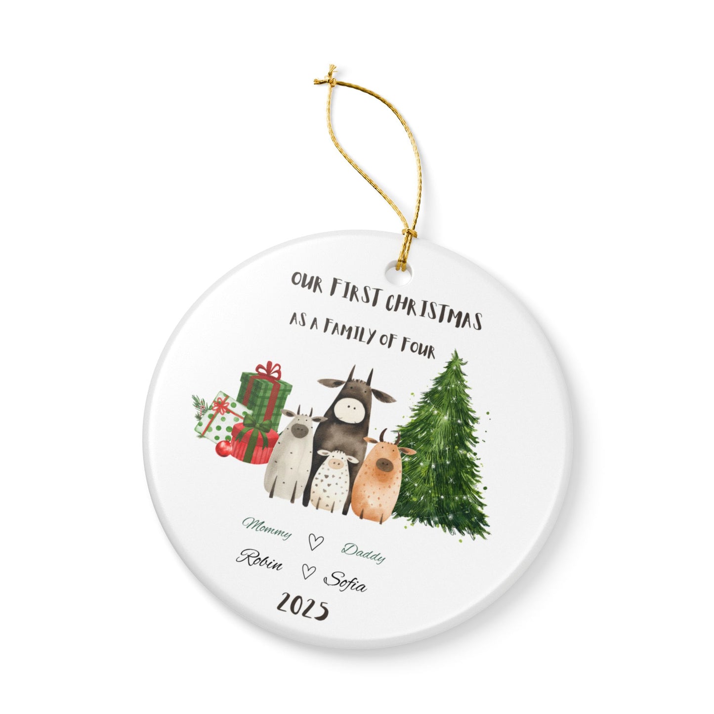 Family Christmas Ornament, Personalized Holiday Decor, First Christmas as Family of Four, Custom Tree Decoration, 2025 Keepsake