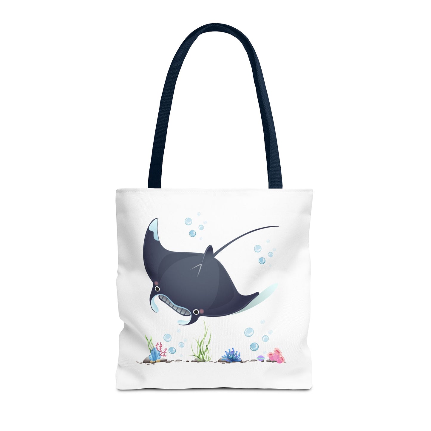 Manta ray with bubbles and coral reef Tote Bag