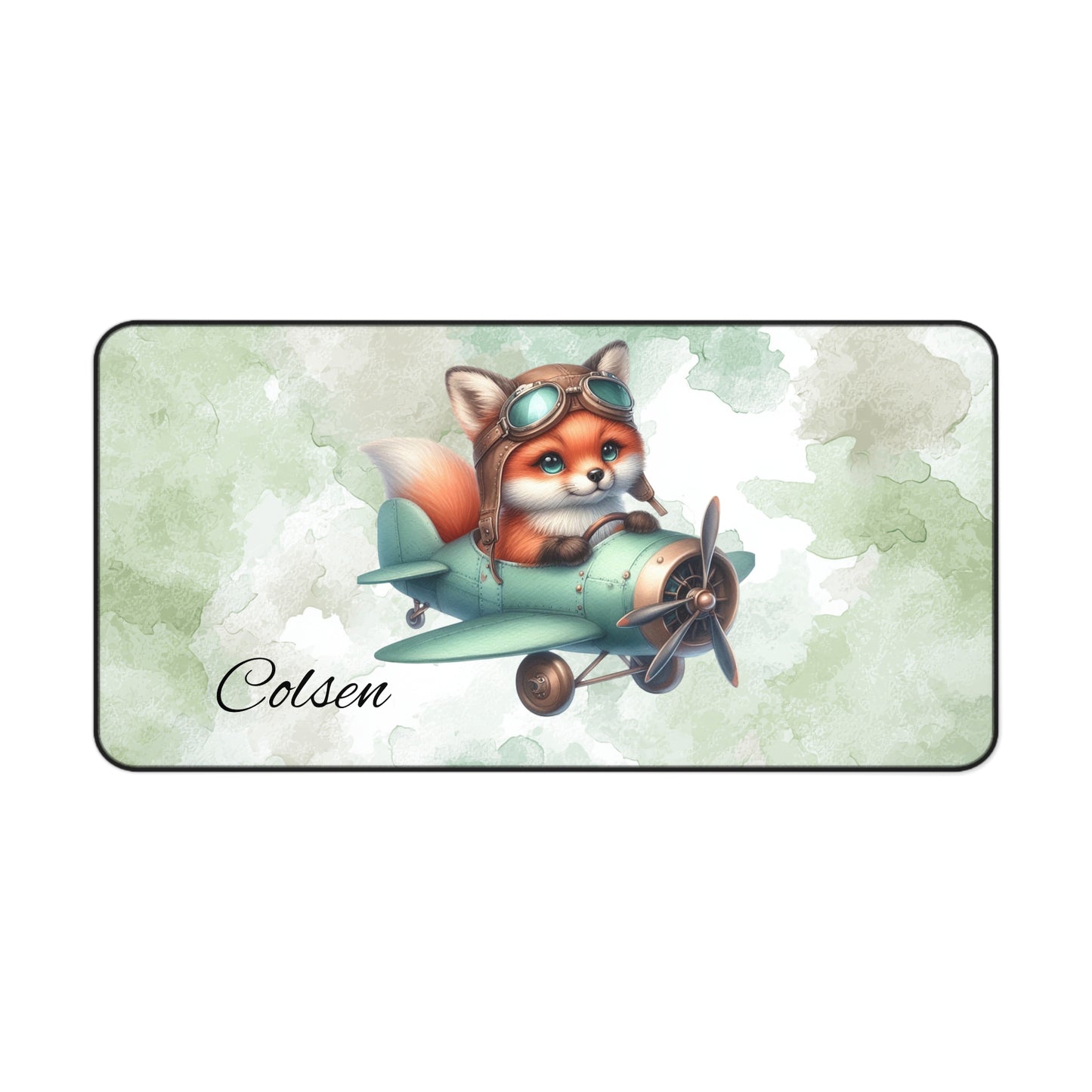 Cute Fox Pilot Desk Mat, Personalized Desk Accessories, Kids Room Decor, Office Supplies, Animal Lover Gift