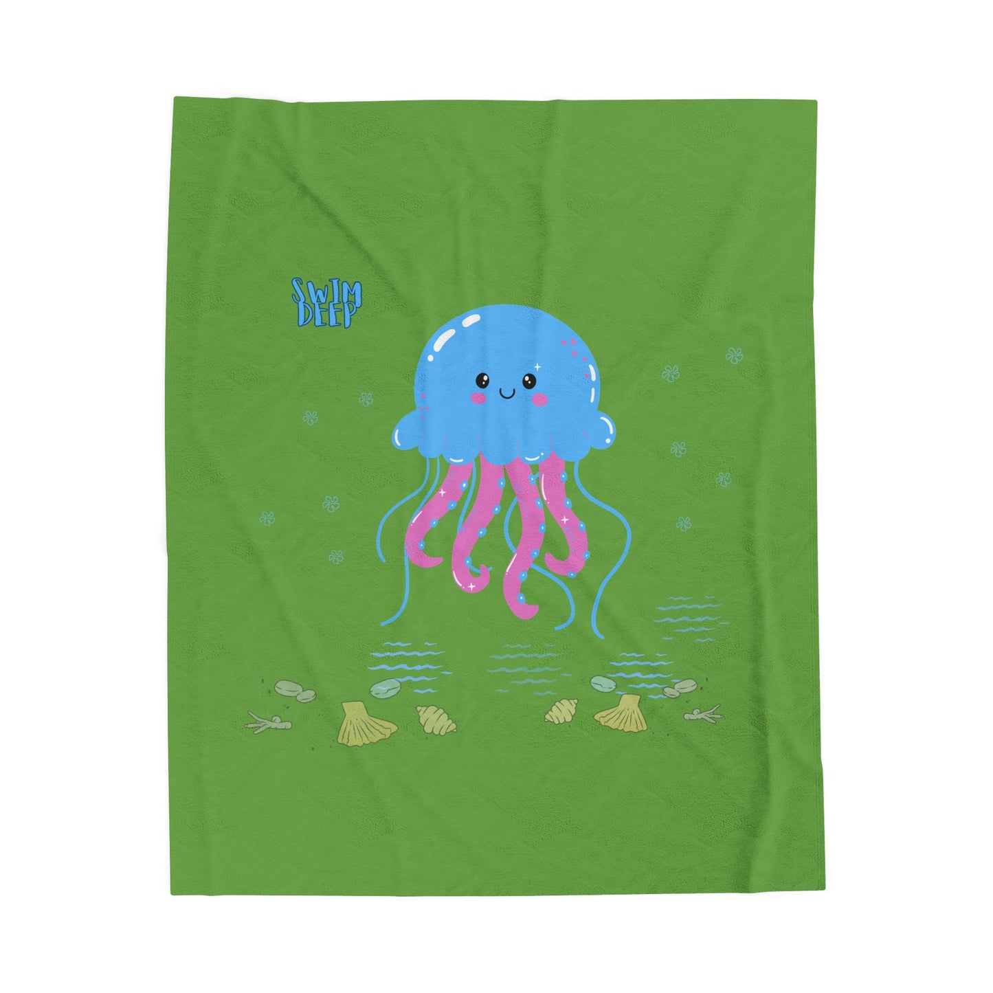 Blue jellyfish with pink tentacles Velveteen Plush Blanket