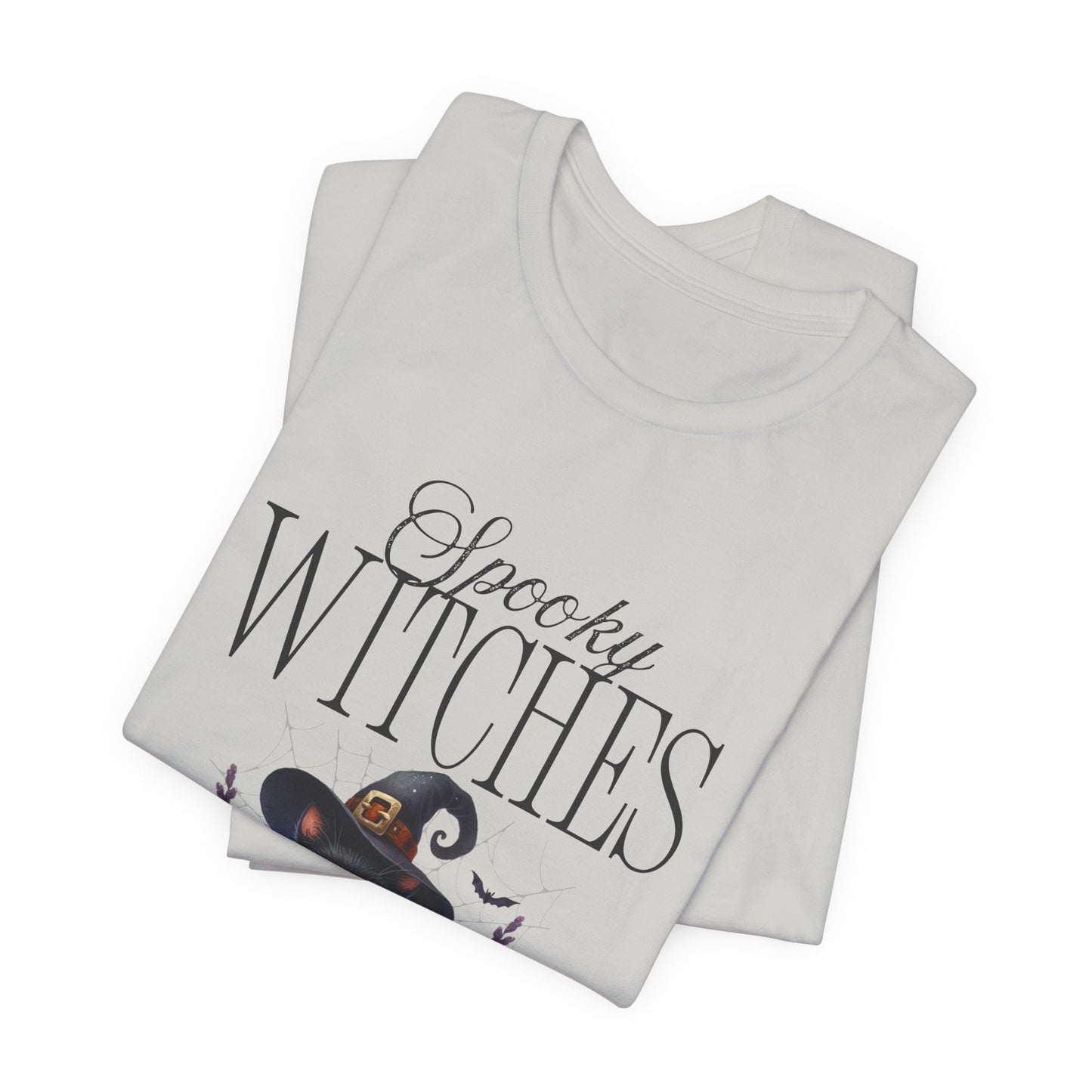 Spooky Witches Halloween Tee, Unisex Short Sleeve Shirt, Witch T-Shirt, Halloween Costume Top, Cat Lovers Gift, Fall Fashion