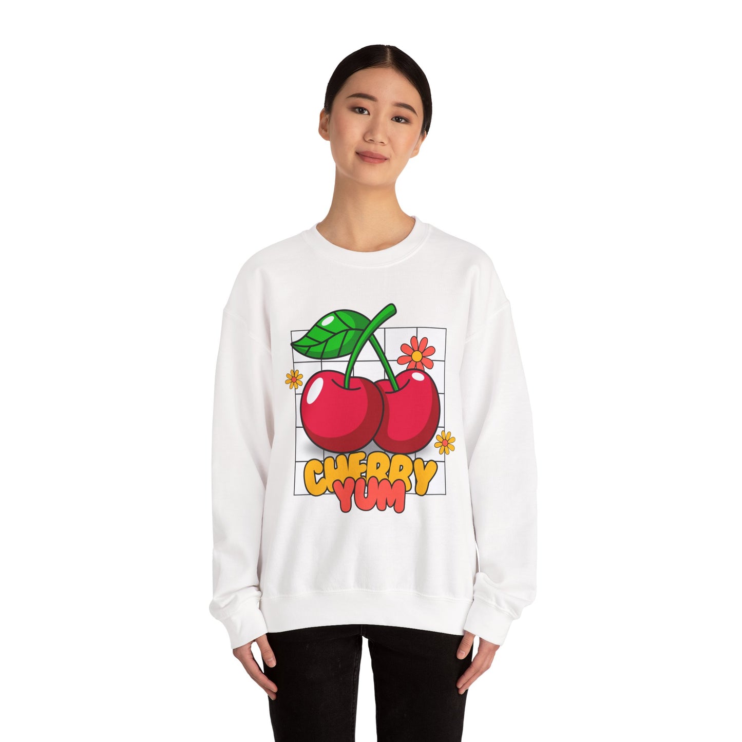Cherry Yum Graphic Crewneck Sweatshirt | Cozy Unisex Sweater for Casual Wear, Gifts, Summer Vibes, Trendy Fashion, Foodie Apparel