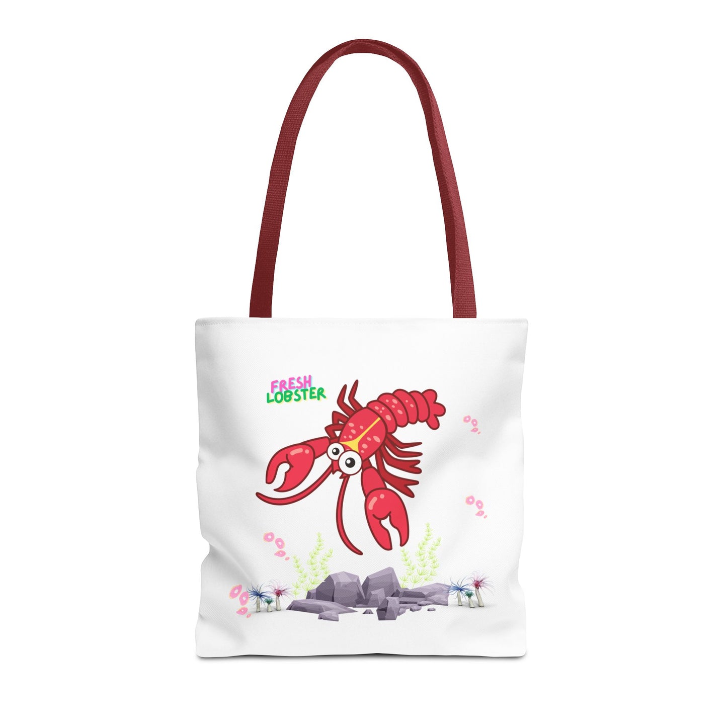 Friendly red lobster big eyes and yellow strip Tote Bag