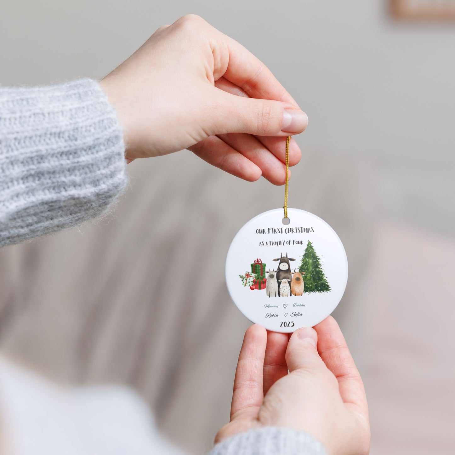 Family Christmas Ornament, Personalized Holiday Decor, First Christmas as Family of Four, Custom Tree Decoration, 2025 Keepsake