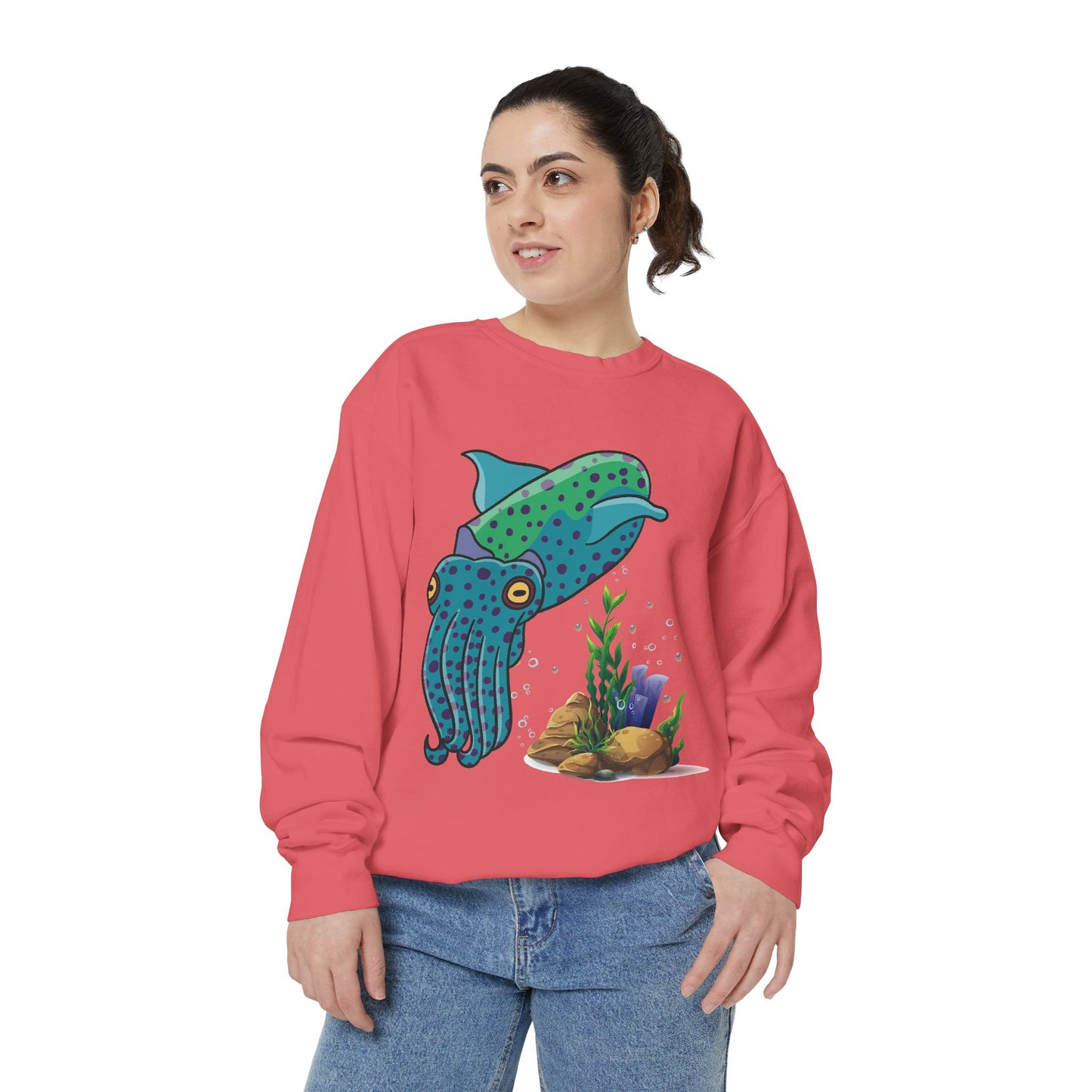 Cute with marine habitat coral and bubbles Unisex Garment-Dyed Sweatshirt