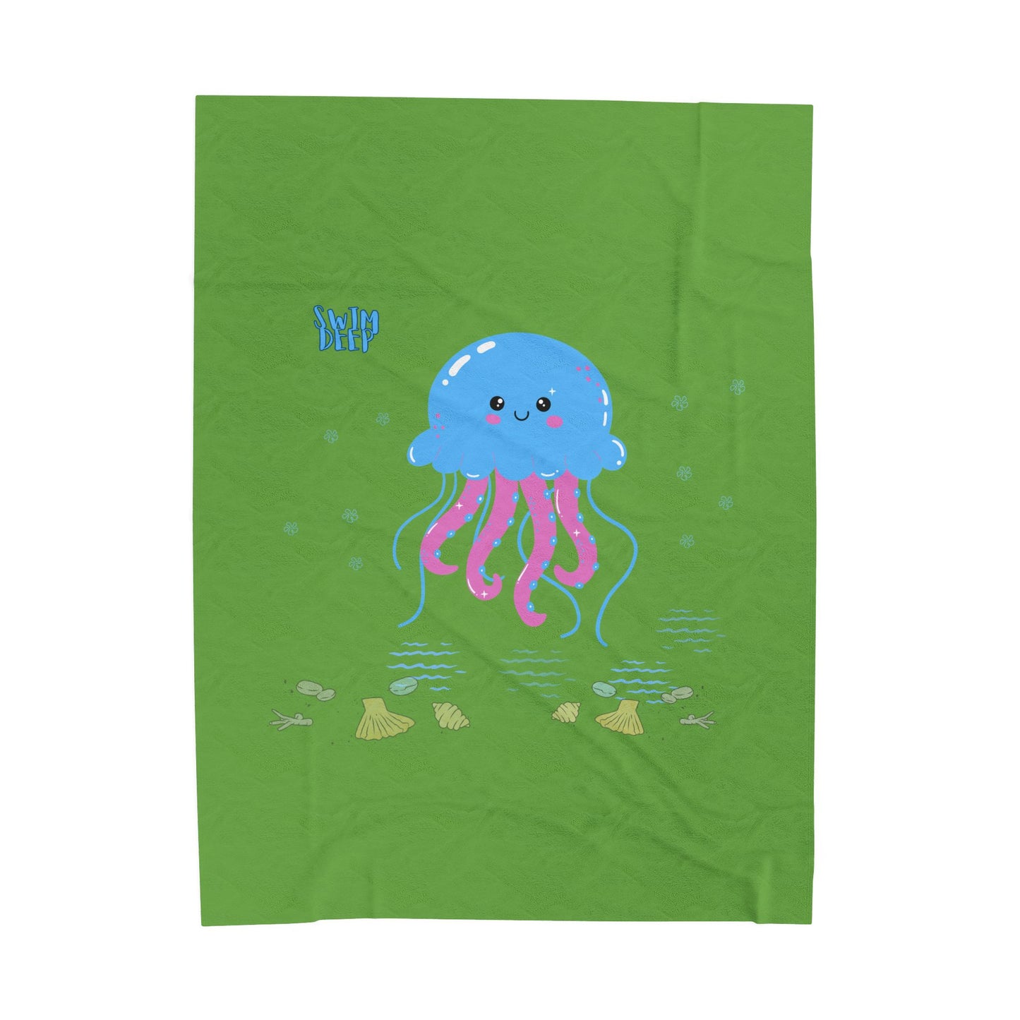 Blue jellyfish with pink tentacles Velveteen Plush Blanket