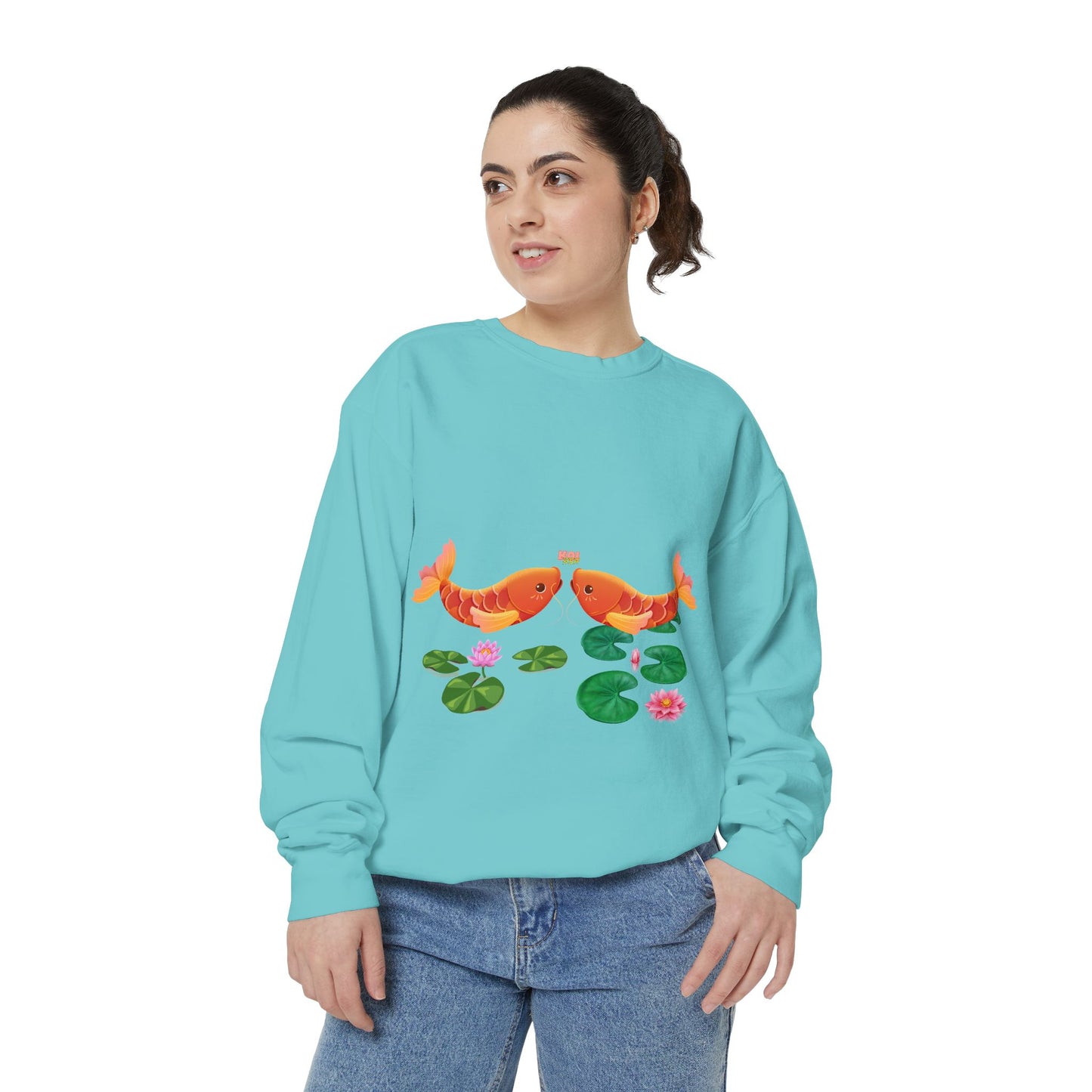 Golden koi fish with lotus flowers Unisex Garment-Dyed Sweatshirt