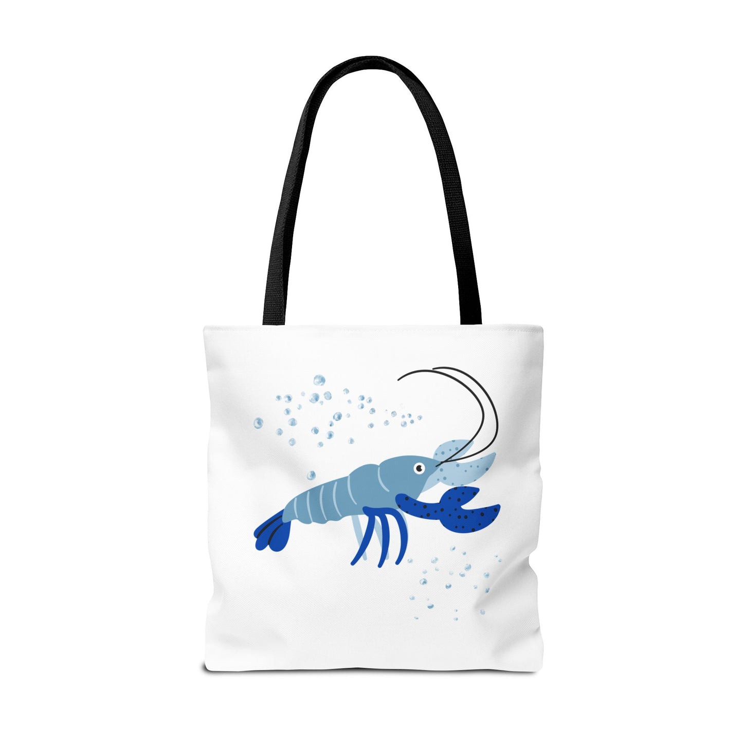 Blue shrimp with dark blue claws and bubbles Tote Bag