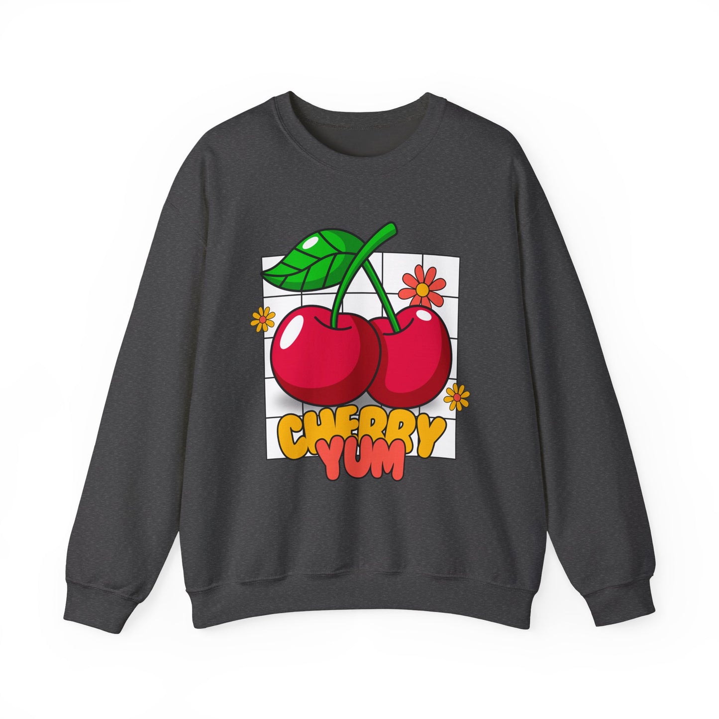 Cherry Yum Graphic Crewneck Sweatshirt | Cozy Unisex Sweater for Casual Wear, Gifts, Summer Vibes, Trendy Fashion, Foodie Apparel