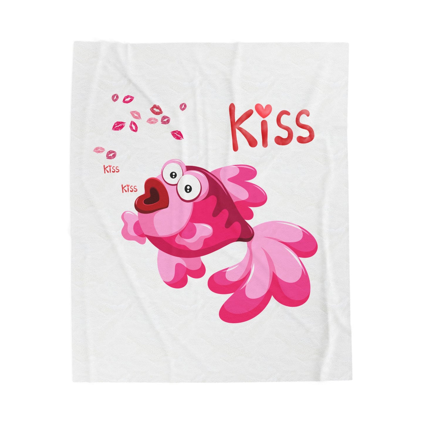 Pink fish with open mouth and kiss Velveteen Plush Blanket