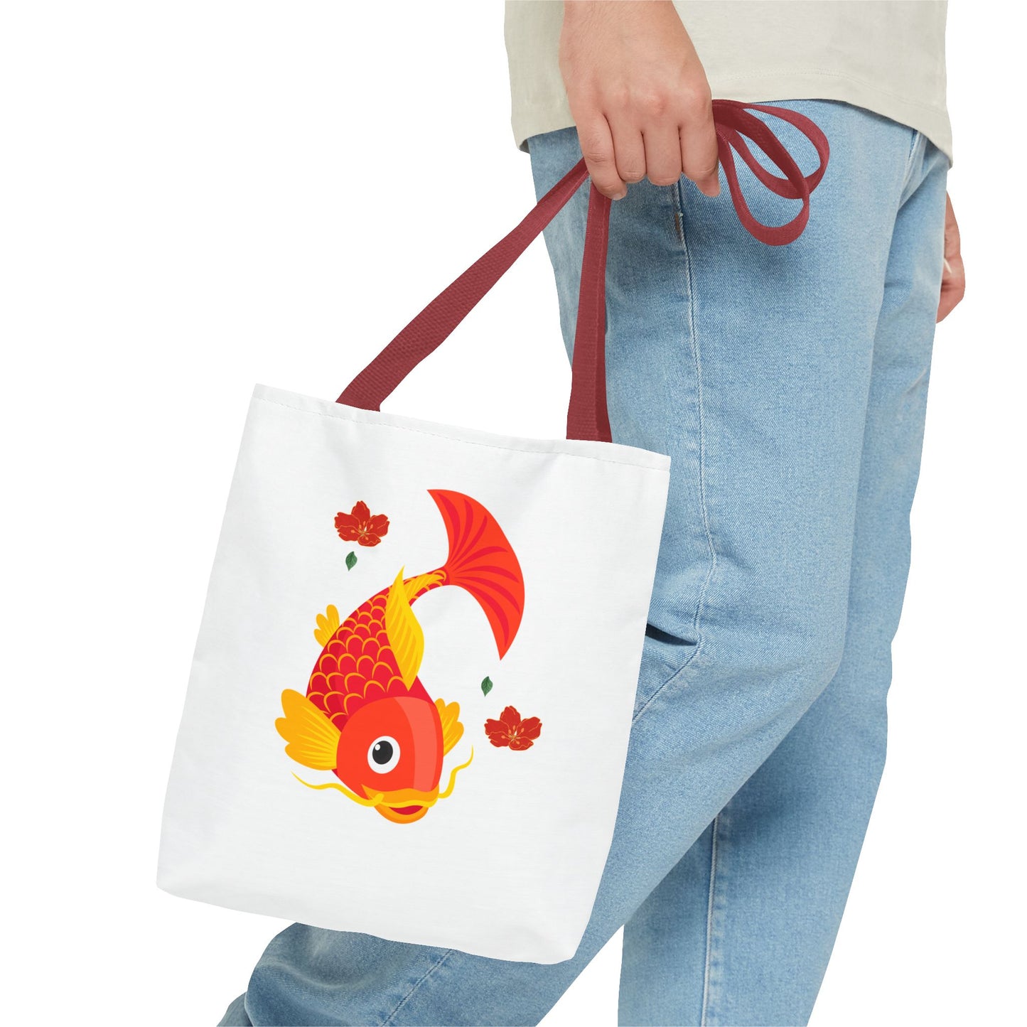 Goldfish with flowing fins and red blossoms Tote Bag