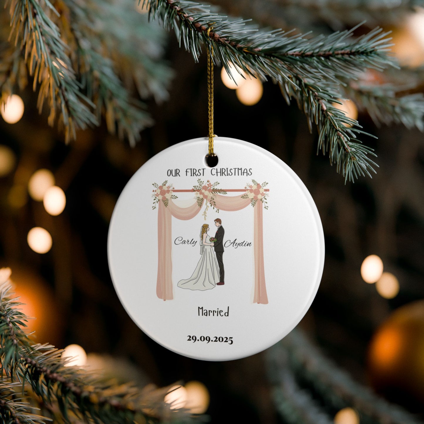 Personalized Wedding Ornament, First Christmas Decoration, Couples Gift, Holiday Keepsake, Custom Name Ornament, Wedding Anniversary Decor