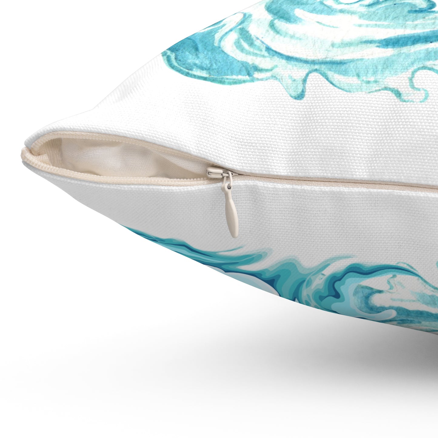 Cheerful red lobster emerging from stylized blue waves Spun Polyester Square Pillow