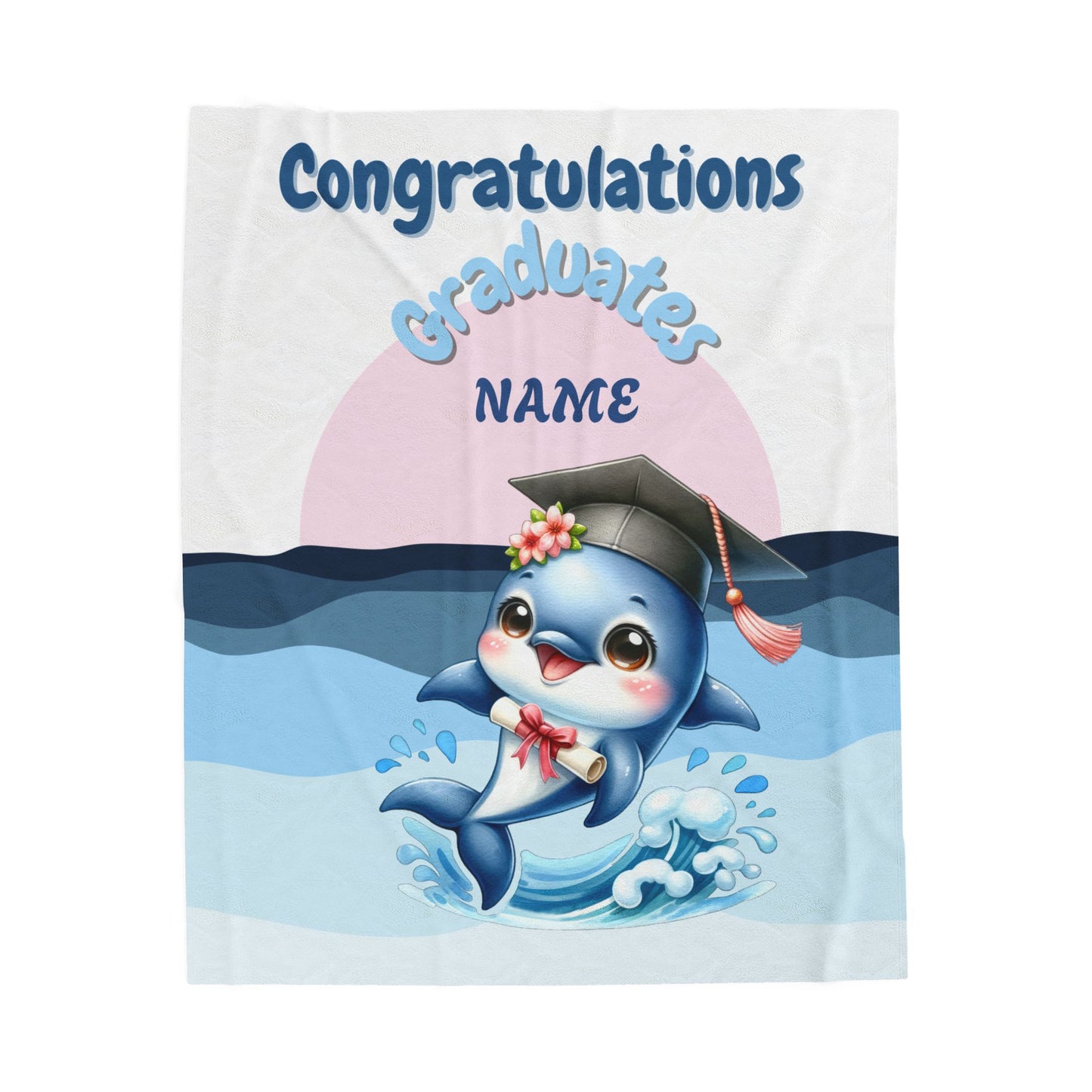 Personalized Graduation Dolphin Plush Blanket, Soft Velveteen Throw, Gift for Graduates, Kids Dorm Decor, Beach Vibes Blanket