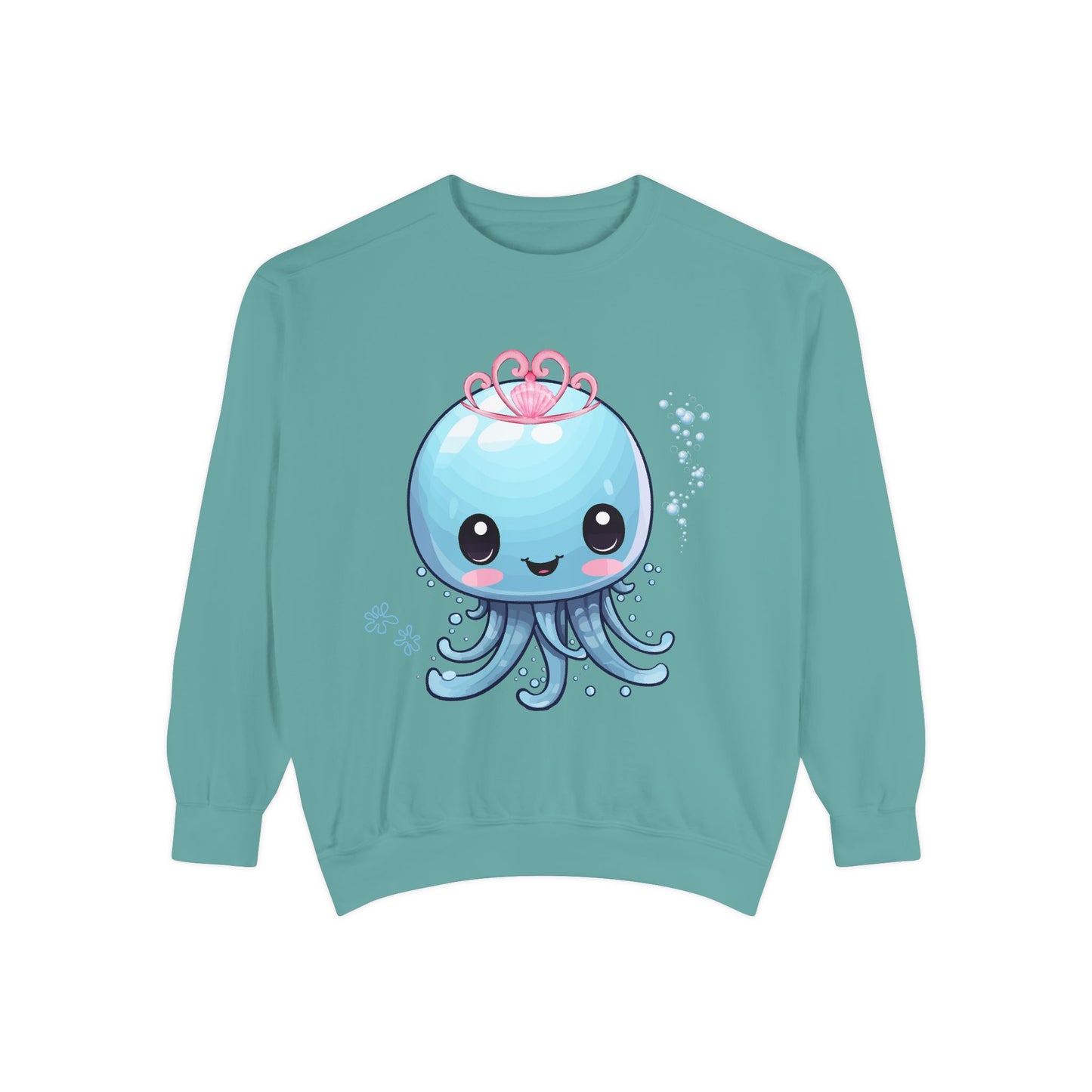 Blue jellyfish with a pink tiara Unisex Garment-Dyed Sweatshirt